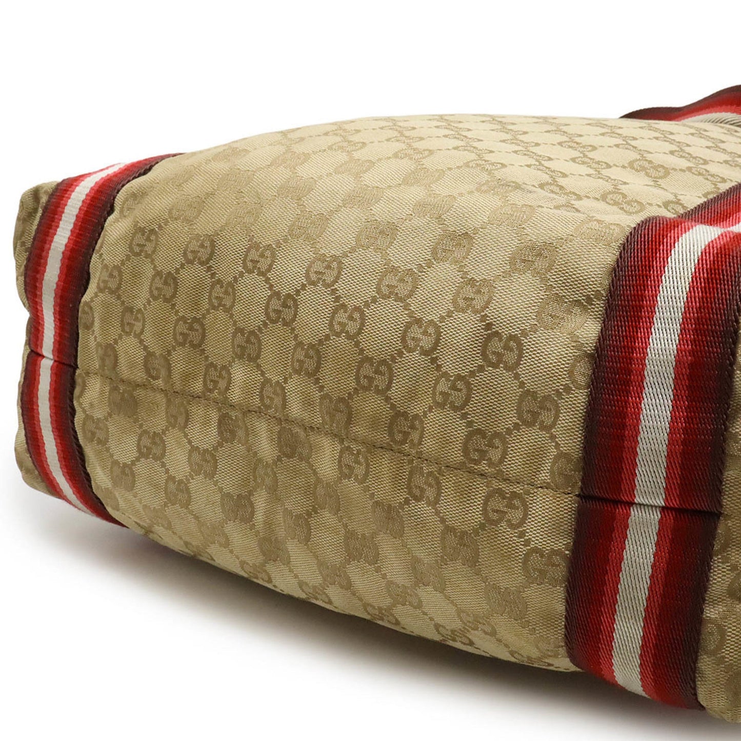 Gucci Beige Multi-Color Red Color Canvas Leather Shoulder Bag Tote Bag ( )