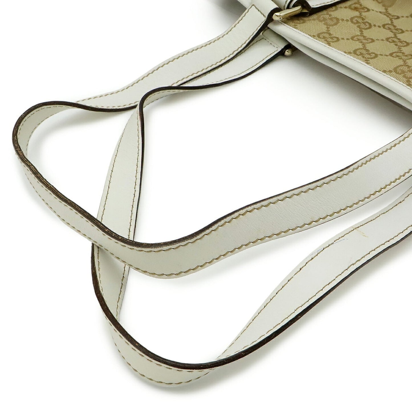 Gucci Beige Khaki White Canvas Leather Shoulder Bag Tote Bag ( )