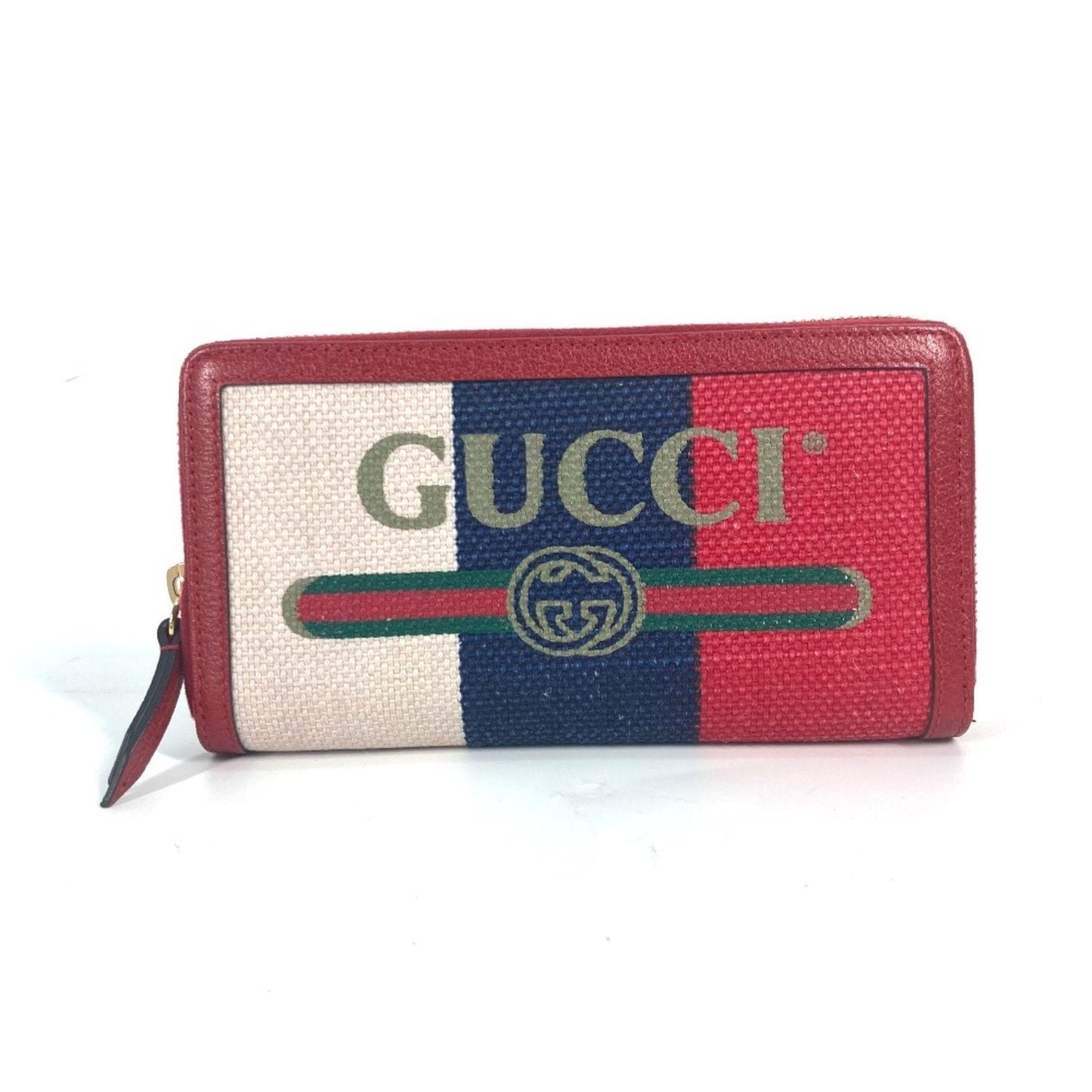 Gucci Blue Red Color White Canvas Leather Long Wallet (Bi-Fold) ( )