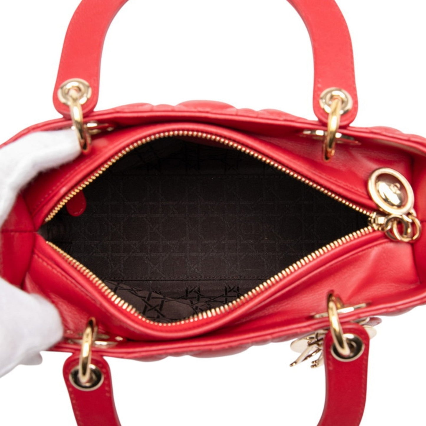 Christian Dior Lady Dior Red Color Leather Handbag ()