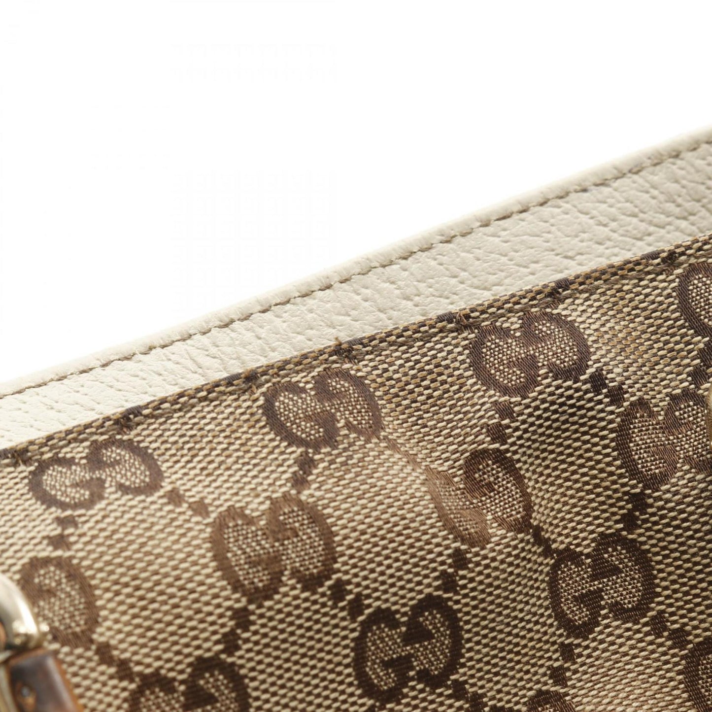 Gucci Beige White Canvas Leather Tote Bag ( )