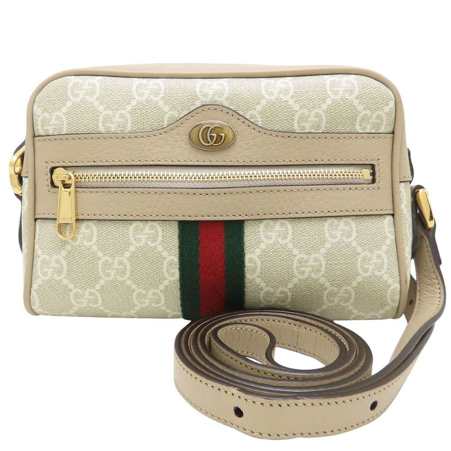 Gucci Beige White Gg Supreme Leather Shoulder Bag ( )