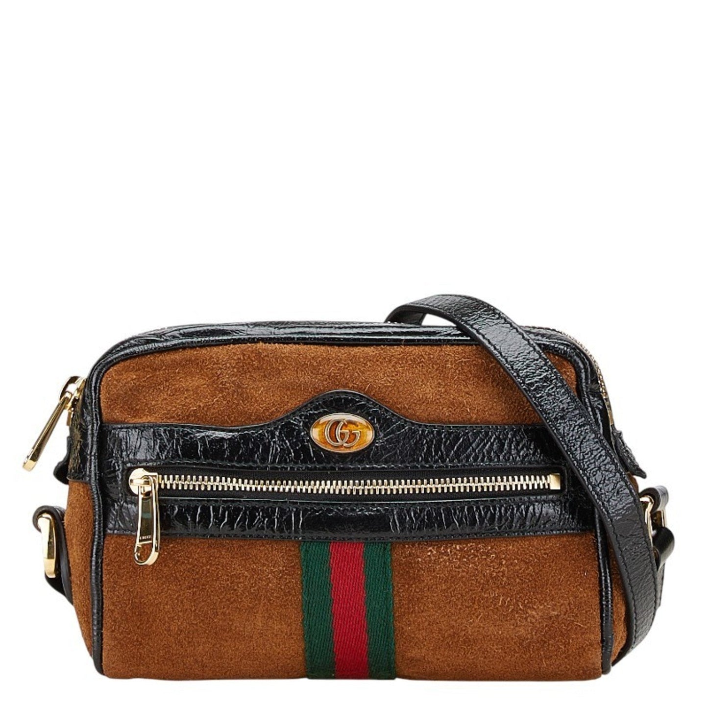 Gucci Black Brown Suede Leather Shoulder Bag ( )
