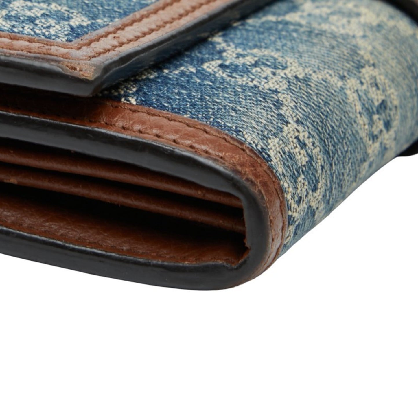 Gucci Blue Brown Denim Leather Chain/Shoulder Wallet ( )