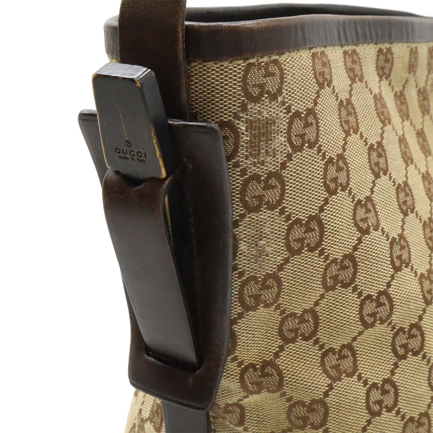 Gucci Beige Dark Brown Gg Canvas Leather Shoulder Bag ( )