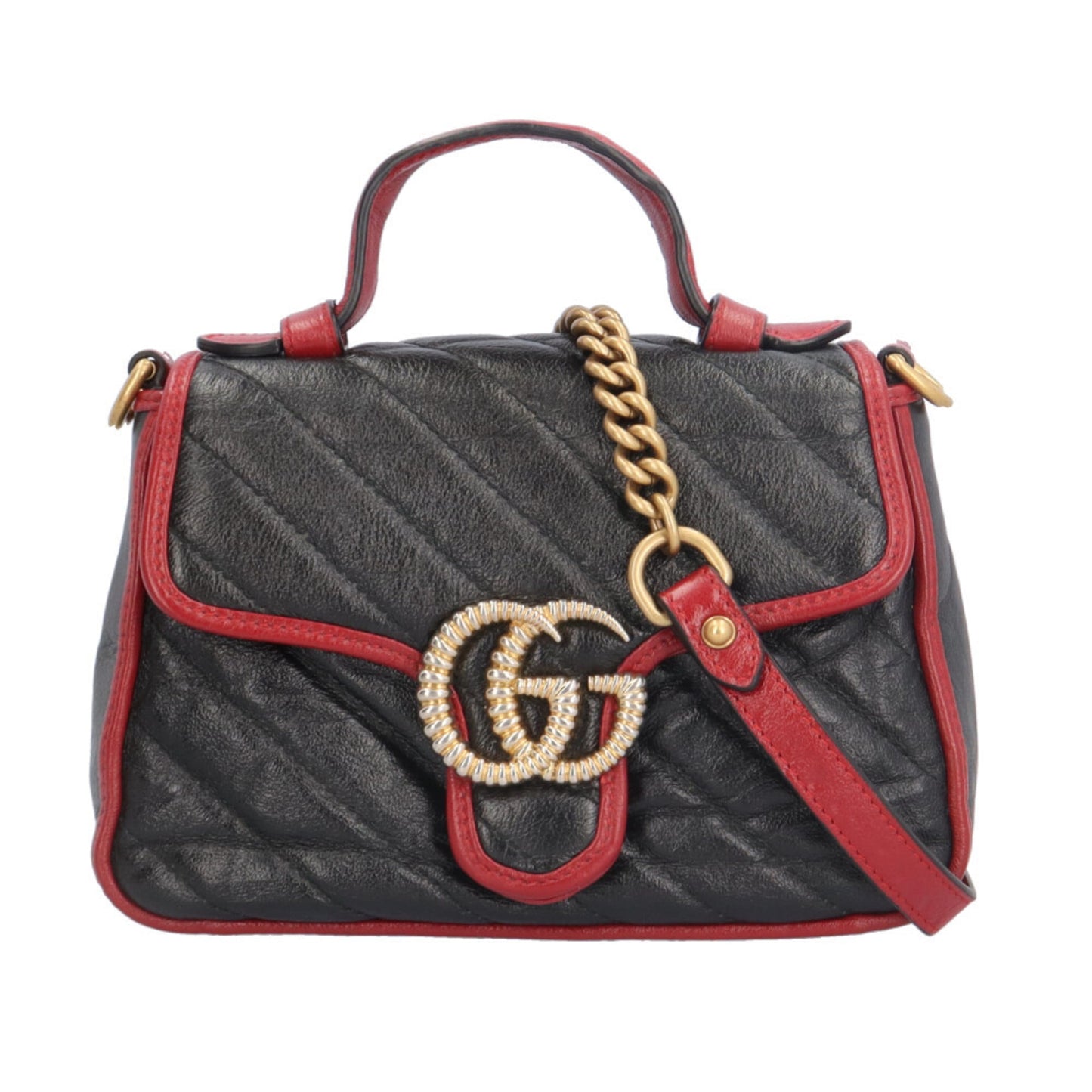 Gucci Gg Marmont Black Red Color Leather Shoulder Bag ( )