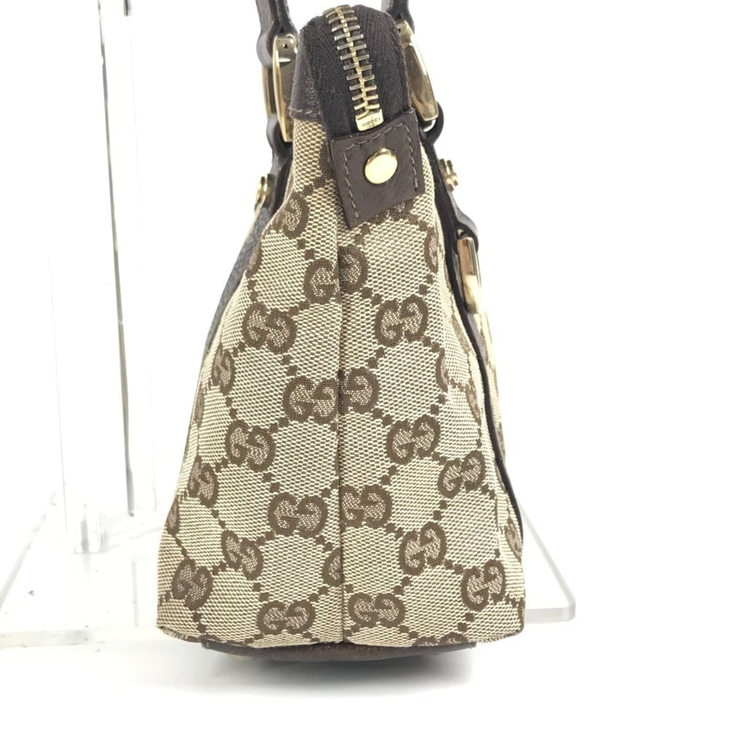 Gucci Beige Dark Brown Gg Canvas Leather Handbag Shoulder Bag Tote Bag ( )