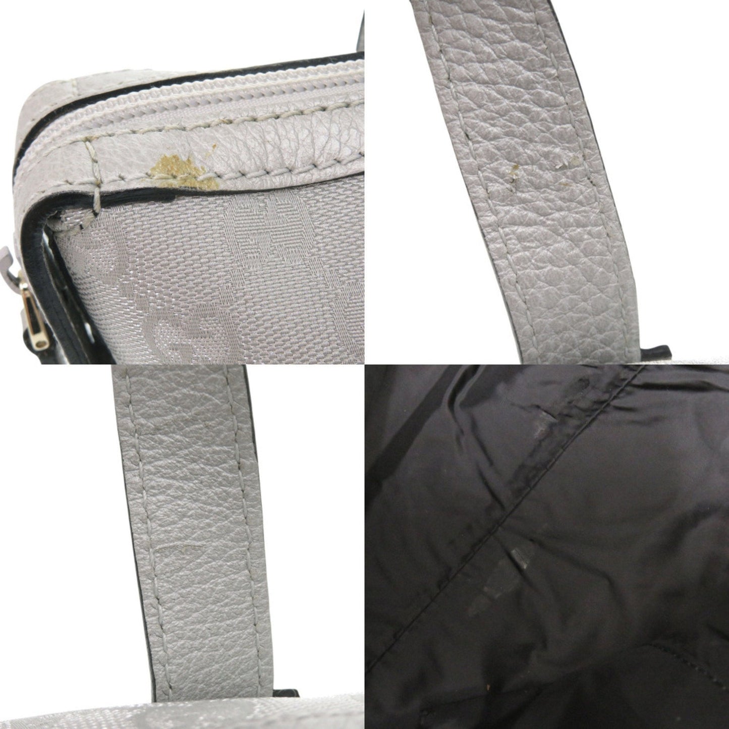 Gucci Gg Canvas Silver Gg Canvas Leather Handbag ( )