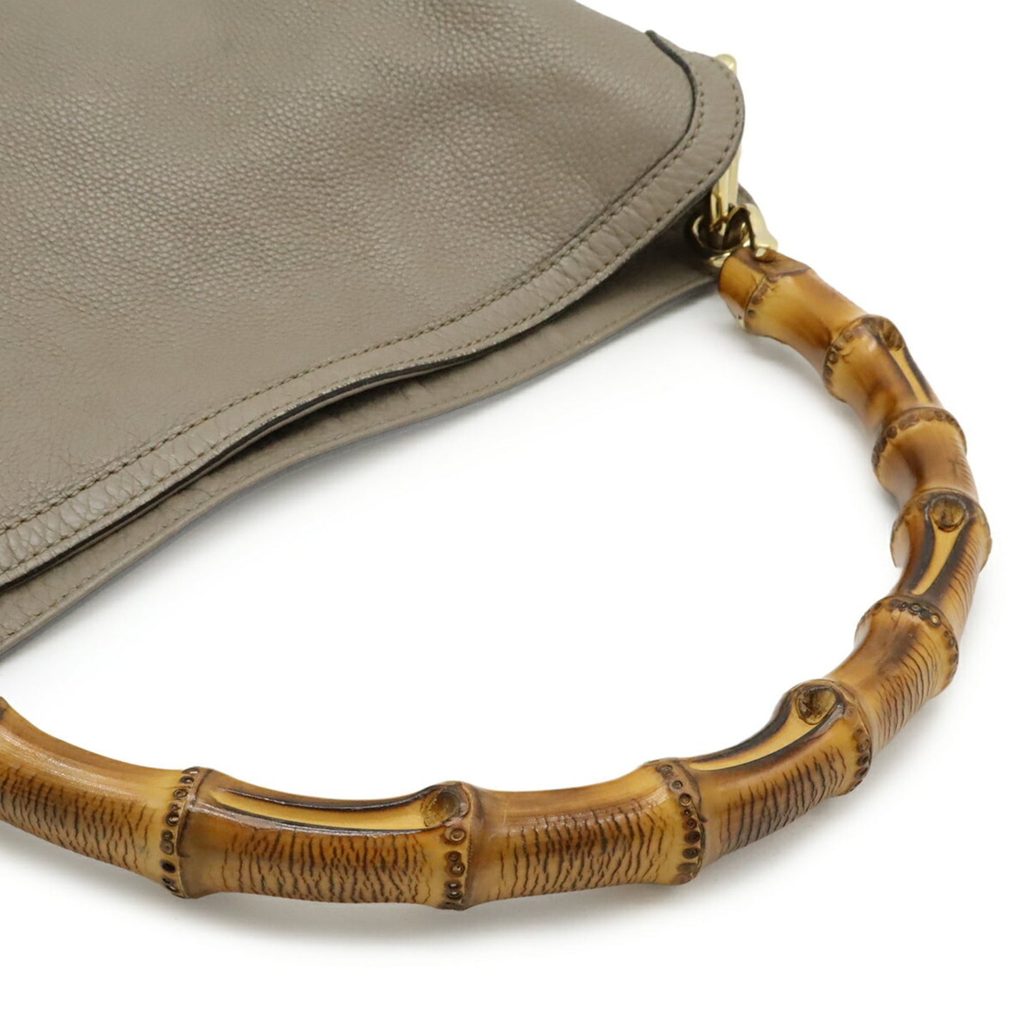 Gucci Bamboo Grayish Bamboo Leather Handbag Shoulder Bag ( )
