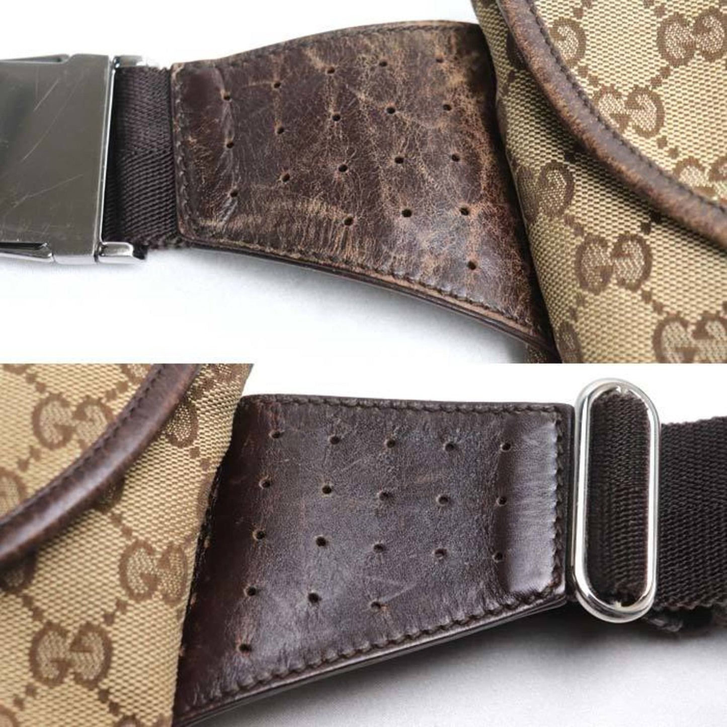 Gucci Beige Brown Gg Canvas Leather Fanny Pack ( )