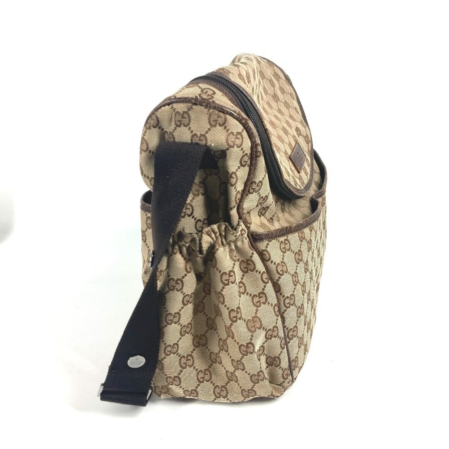 Gucci Gg Canvas Beige Dark Brown Gg Canvas Leather Shoulder Bag ( )