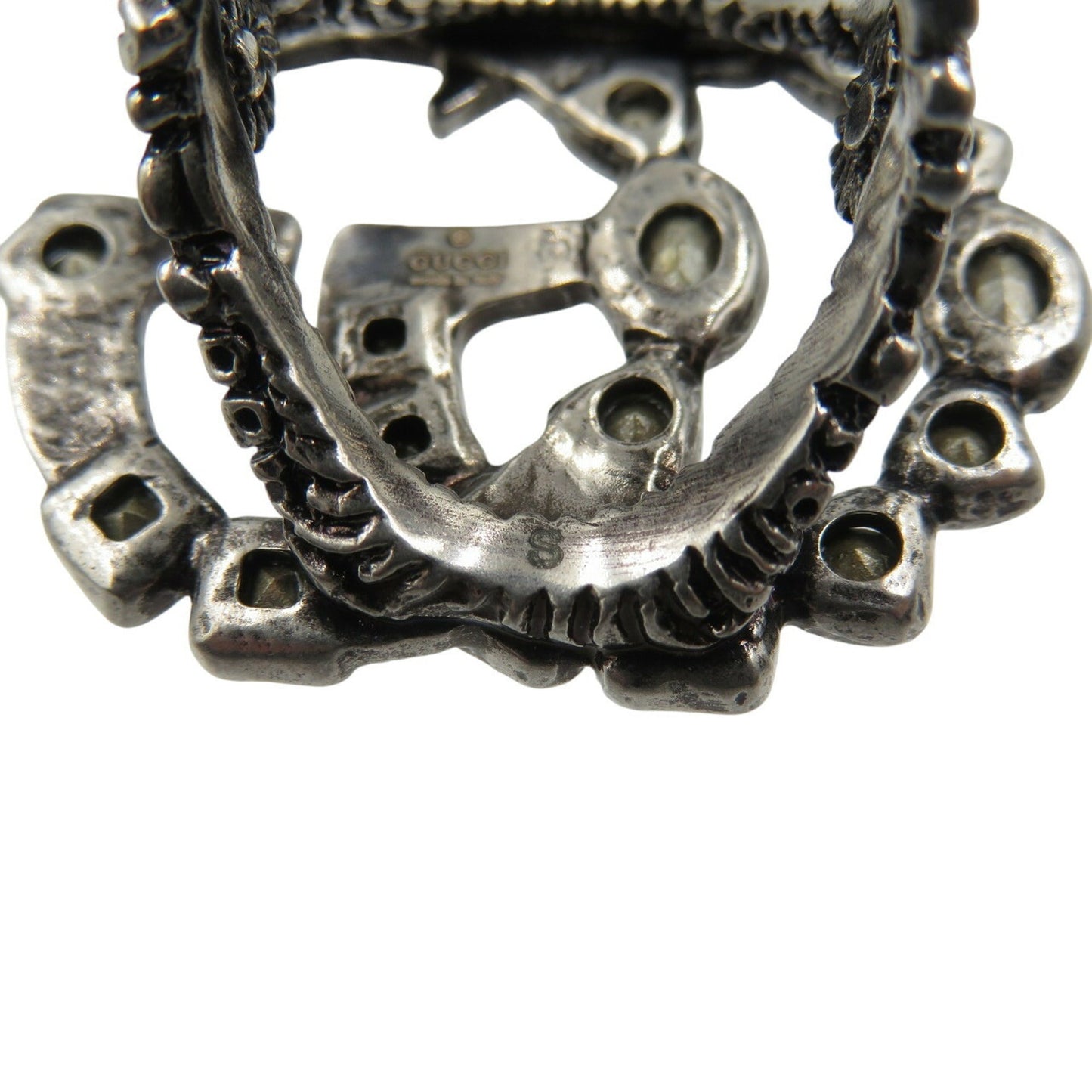 Gucci Silver Metal Rhinestone Band Ring ( )