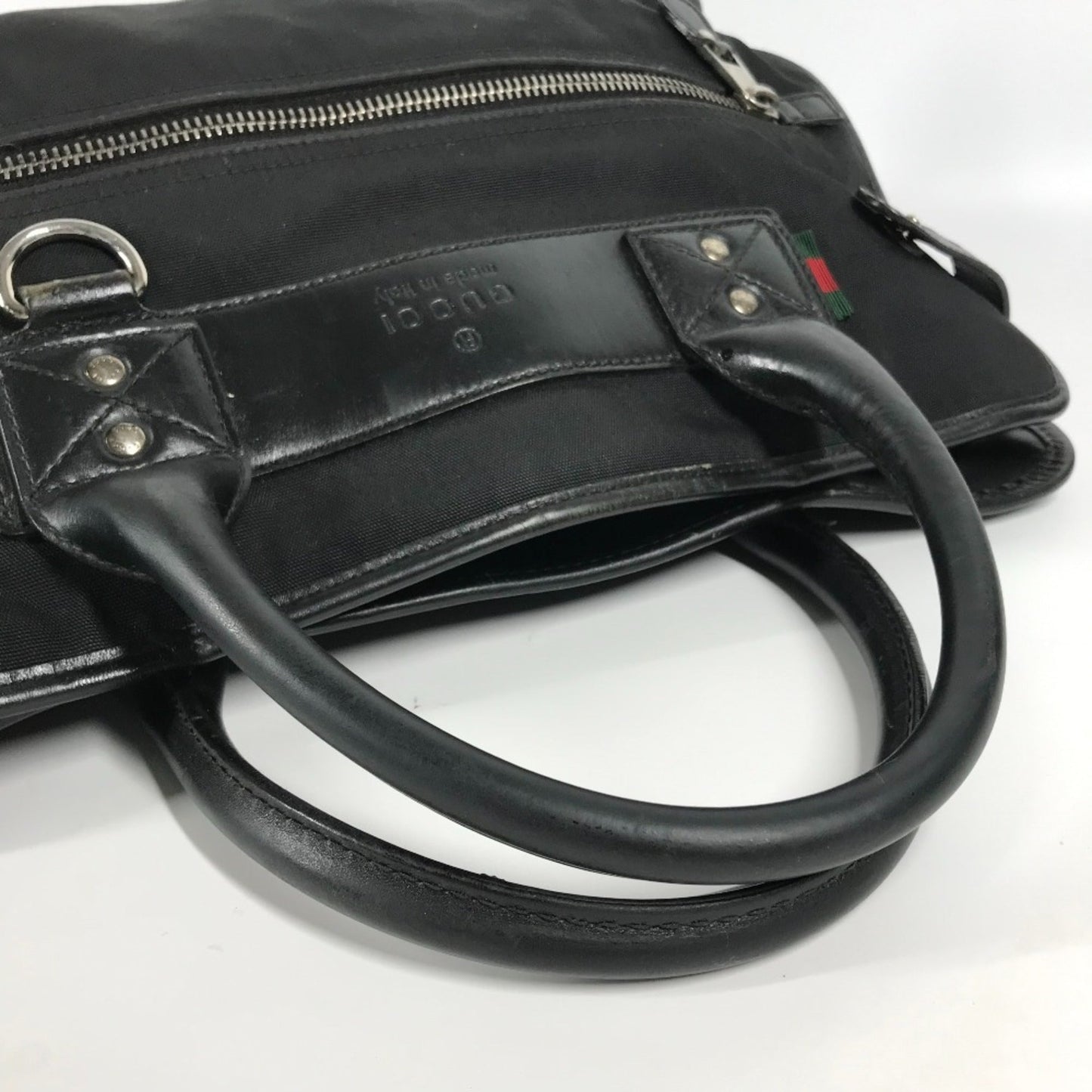 Gucci Black Nylon Leather Handbag Tote Bag ( )