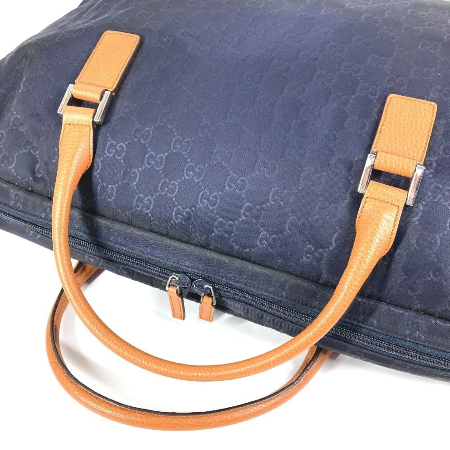 Gucci Brown Navy Nylon Leather Boston Bag ( )