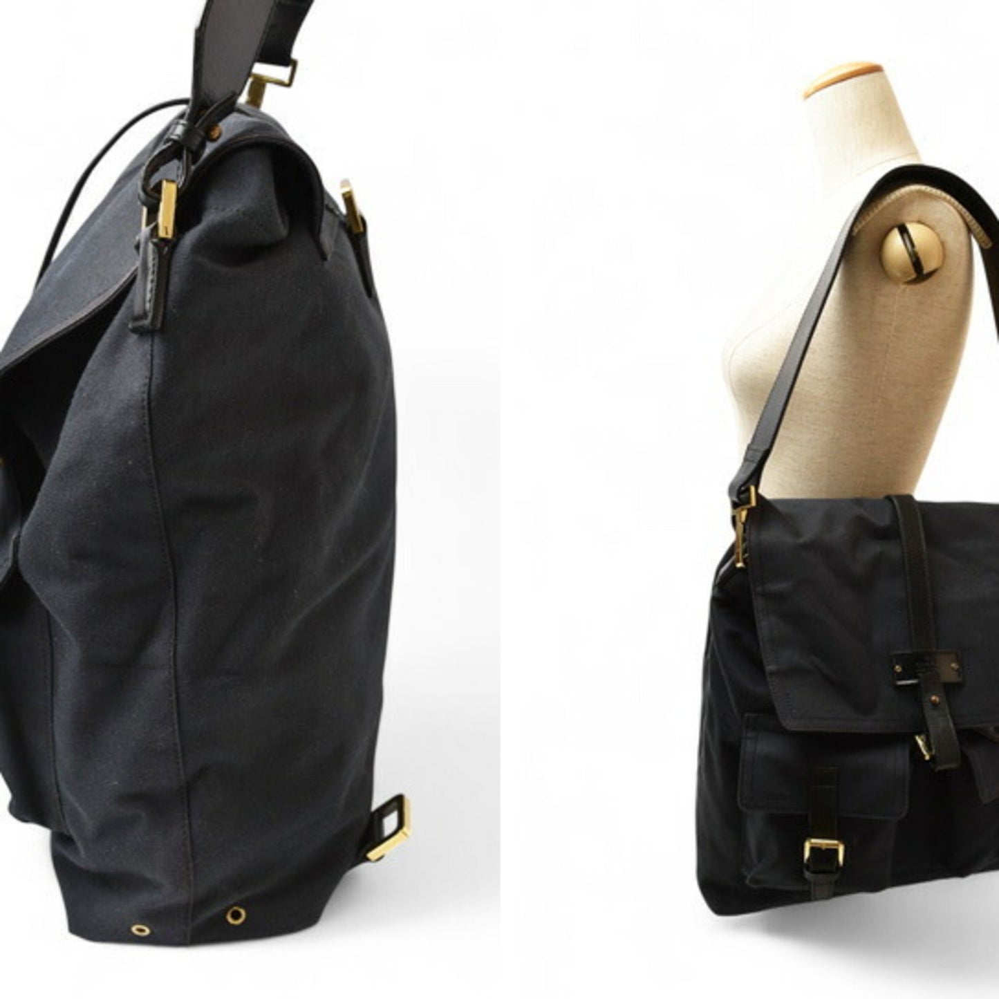 Gucci Black Cotton Canvas Shoulder Bag Sling Bag ( )