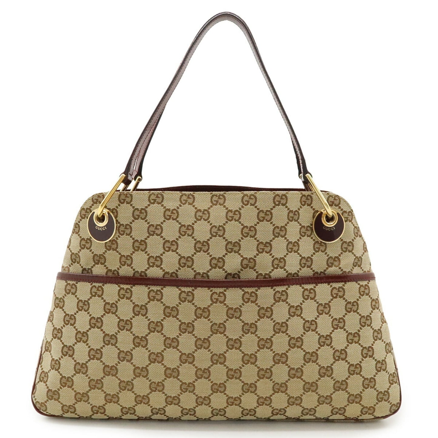 Gucci Beige Bordeaux Canvas Leather Shoulder Bag Tote Bag ( )