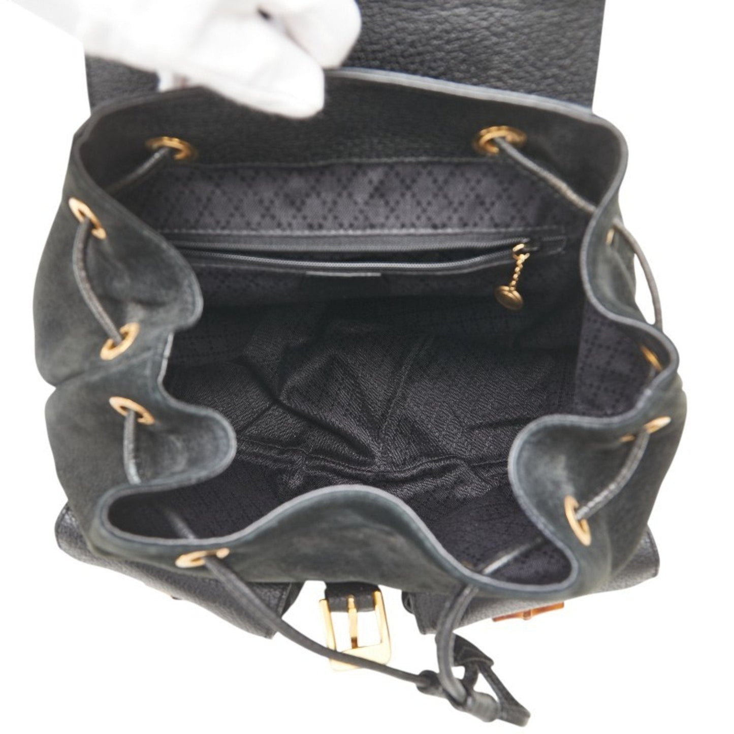 Gucci Bamboo Black Suede Leather Backpack ( )