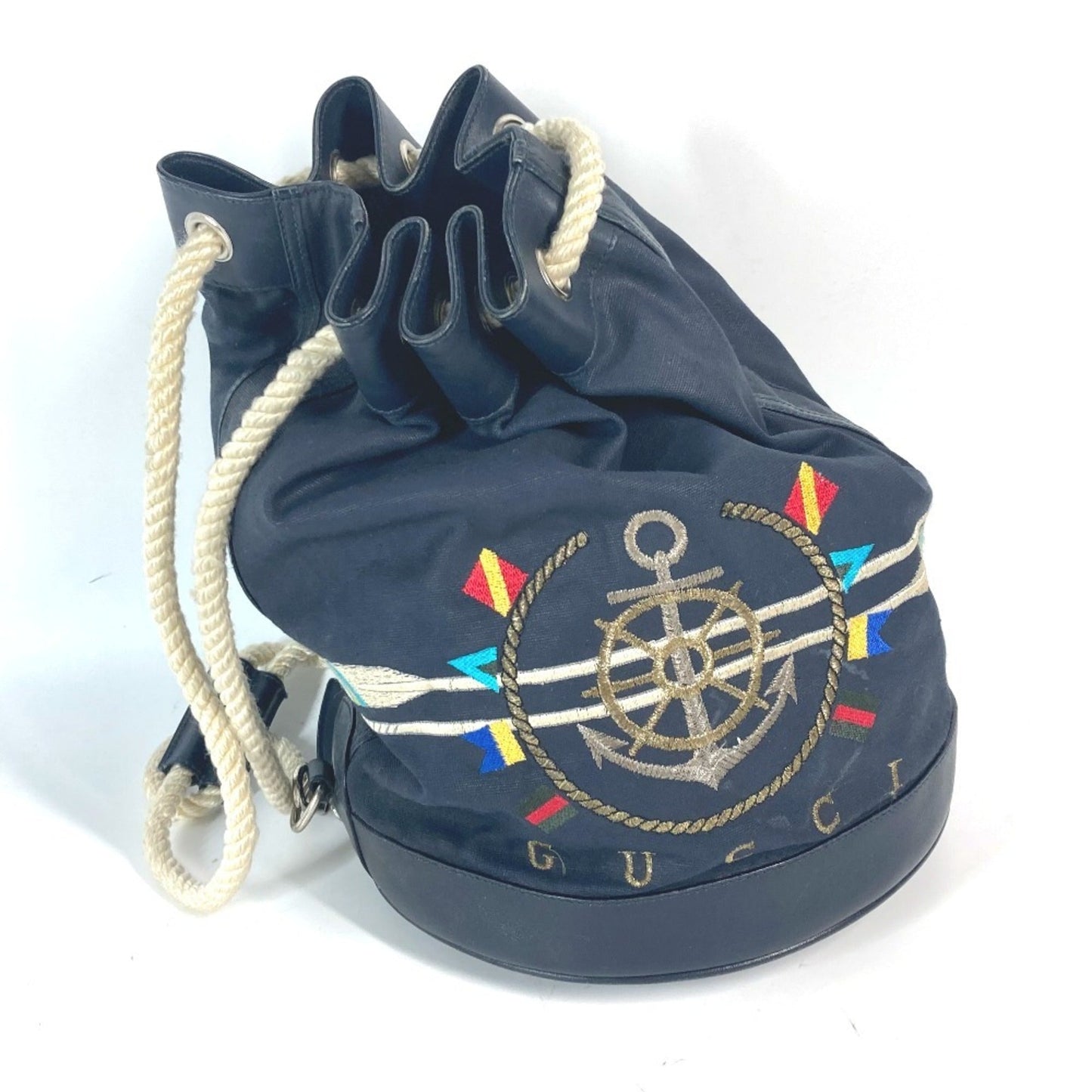 Gucci Navy Coated Canvas Leather Shoulder Bag ( )