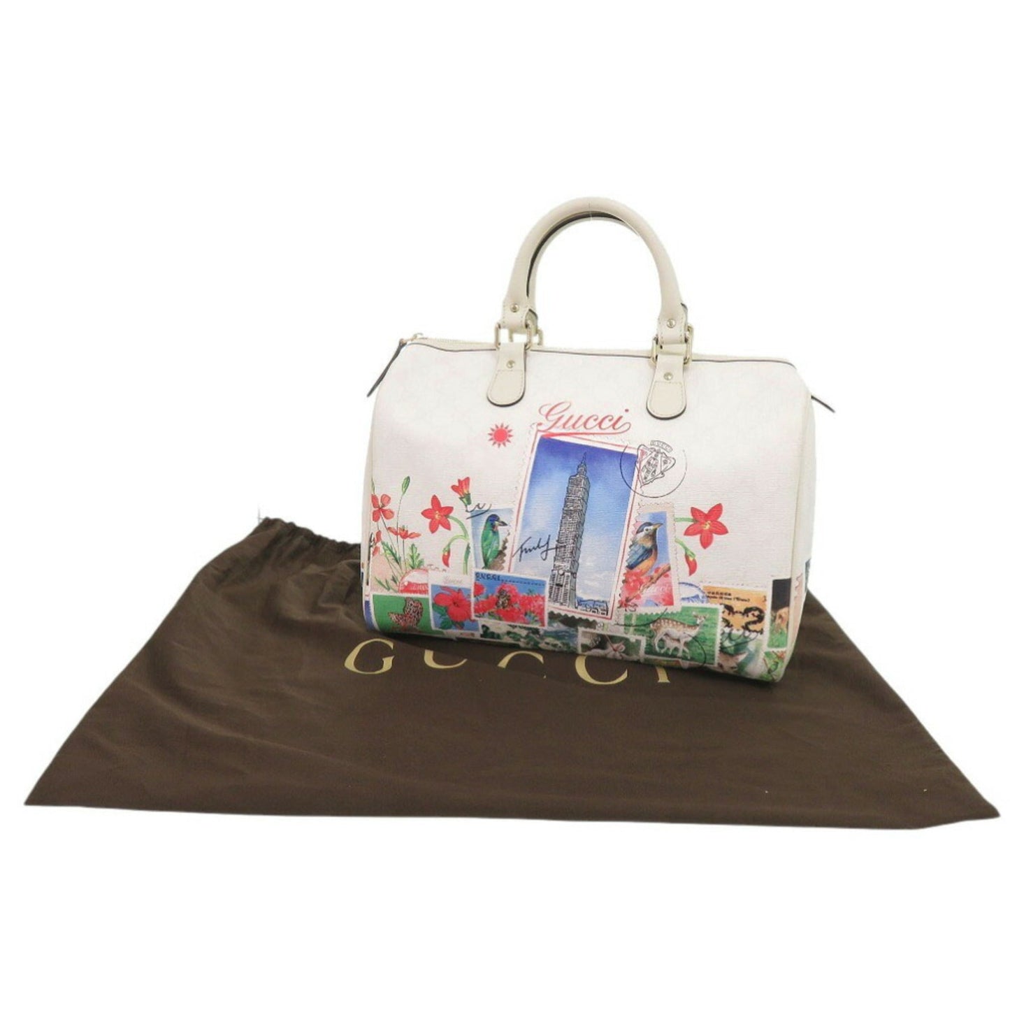 Gucci White Leather Boston Bag Handbag ( )