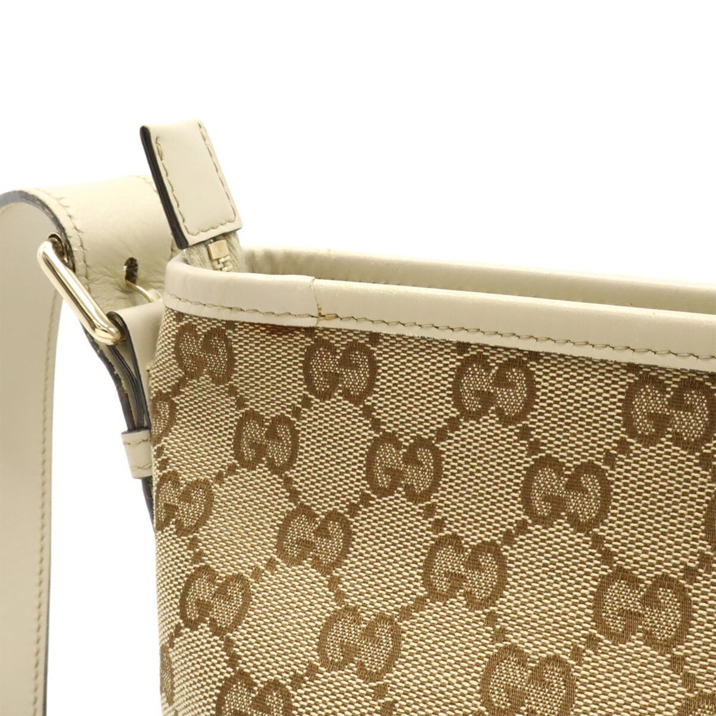 Gucci Beige Khaki White Gg Canvas Leather Shoulder Bag ( )