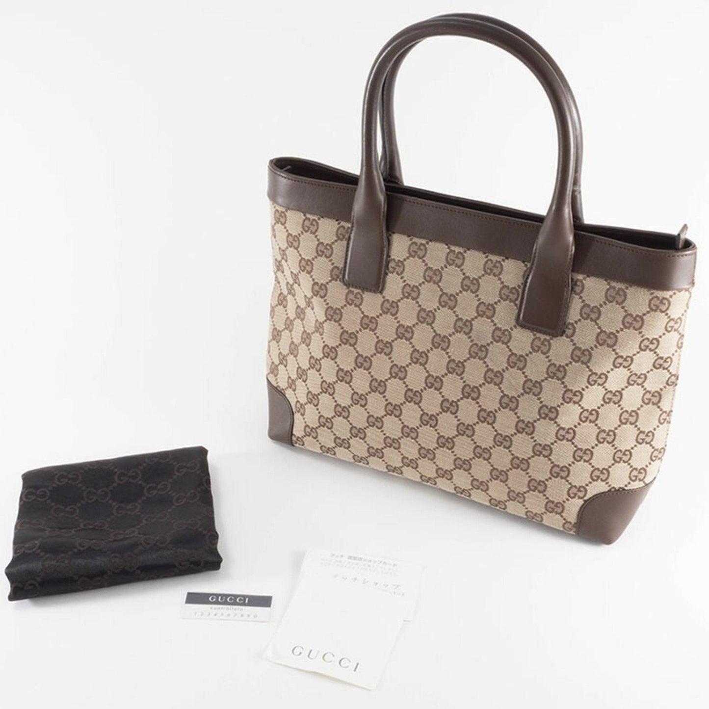Gucci Gg Canvas Beige Brown Gg Canvas Leather Tote Bag ( )
