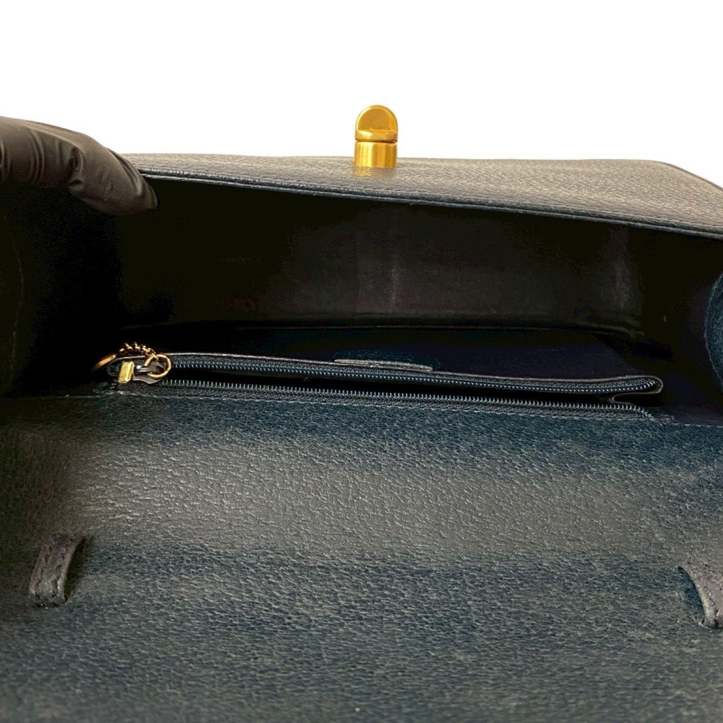 Gucci Navy Leather Bamboo Handbag Shoulder Bag ( )