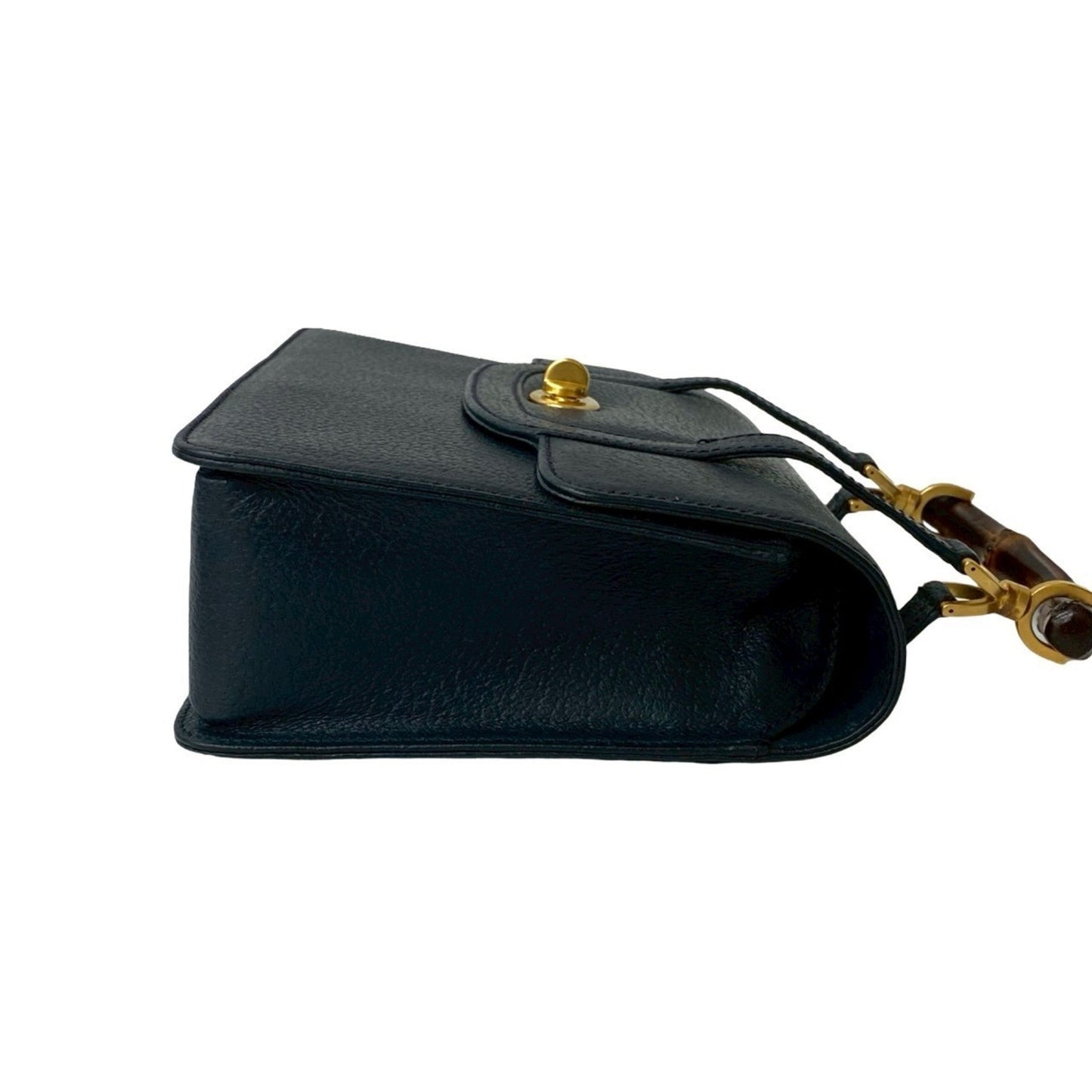 Gucci Navy Leather Bamboo Handbag Shoulder Bag ( )