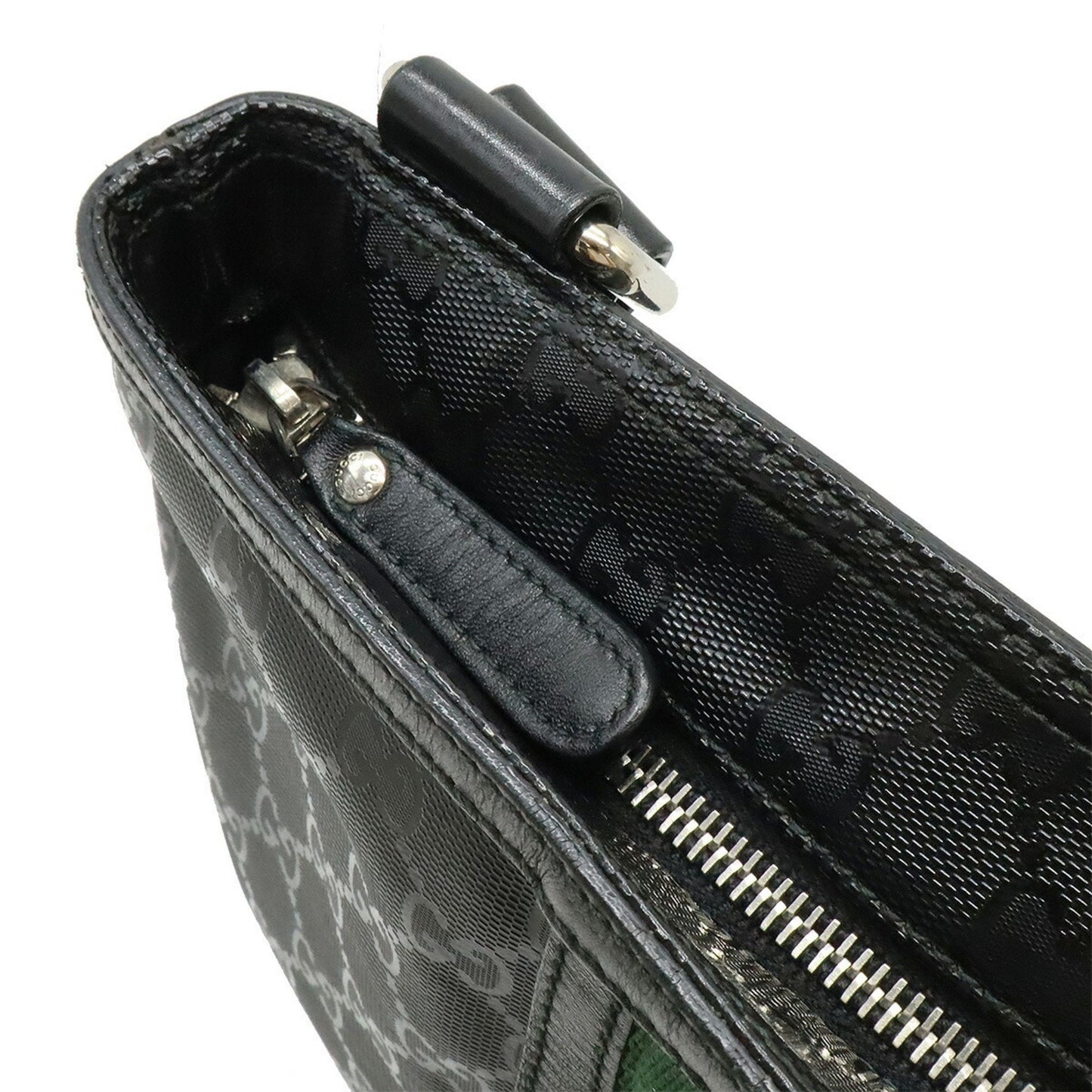 Gucci Black Green Red Color Gg Imprimé Leather Shoulder Bag ( )