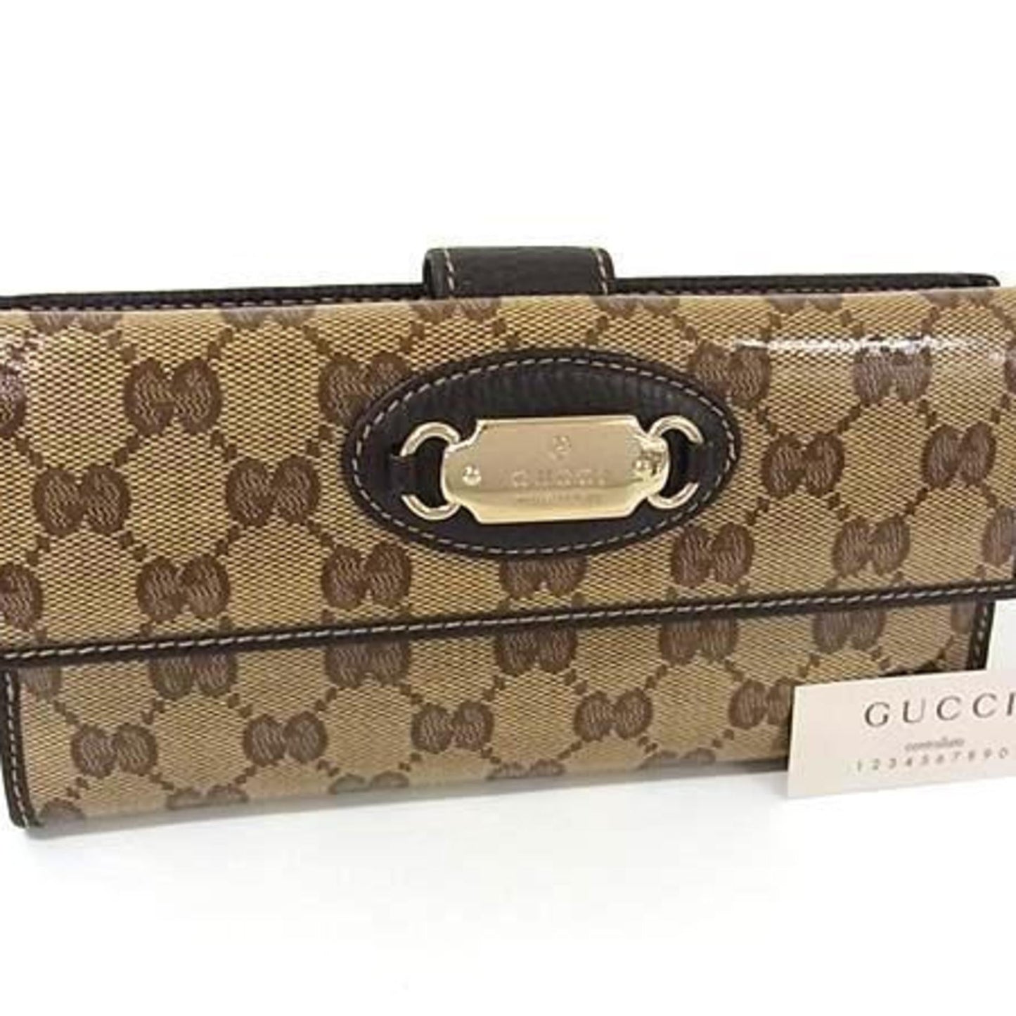 Gucci Gg Crystal Beige Brown Gg Crystal Long Wallet (Bi-Fold) ( )