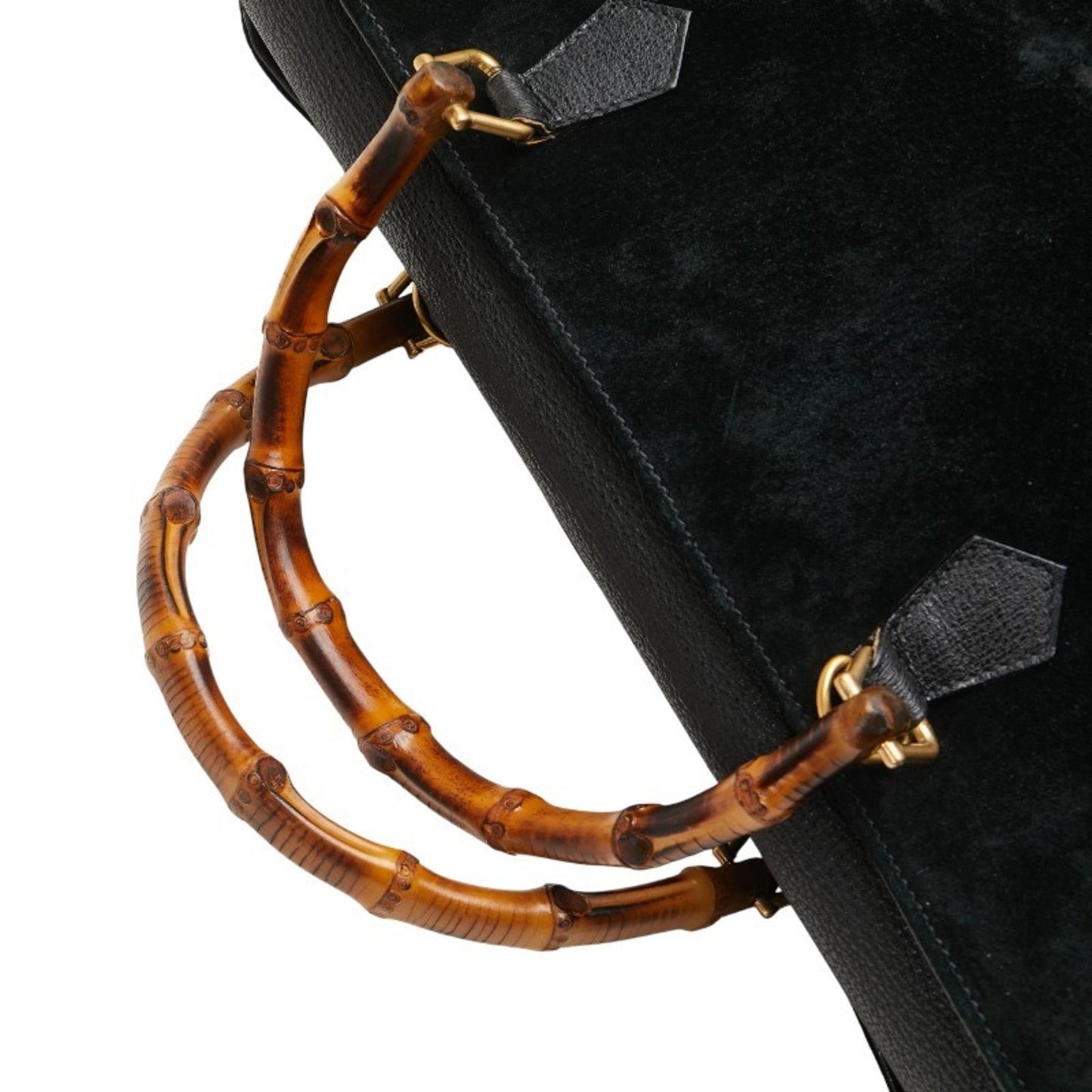 Gucci Bamboo Black Suede Leather Shoulder Bag Tote Bag ( )
