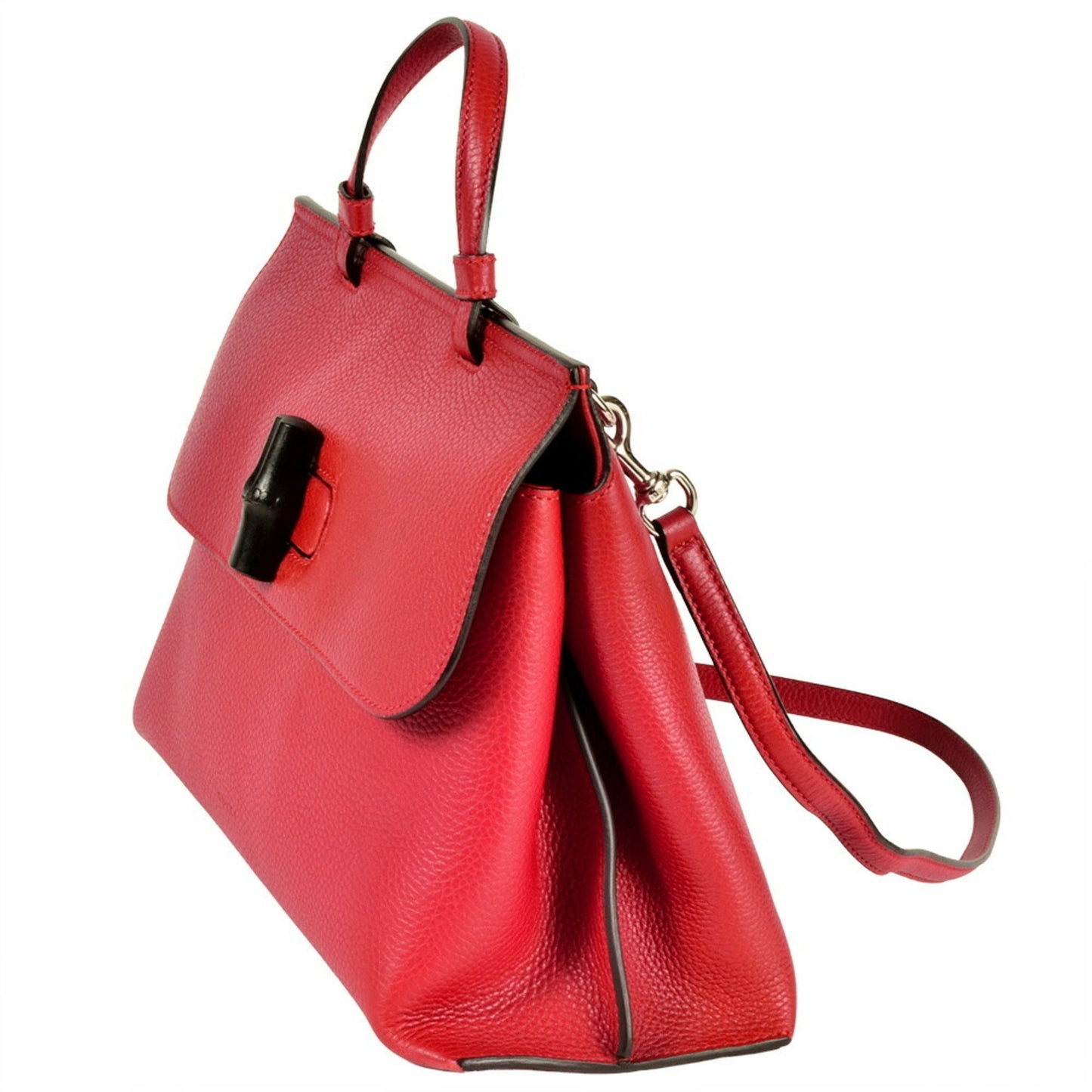 Gucci Daily Red Color Leather Bamboo Handbag ( )