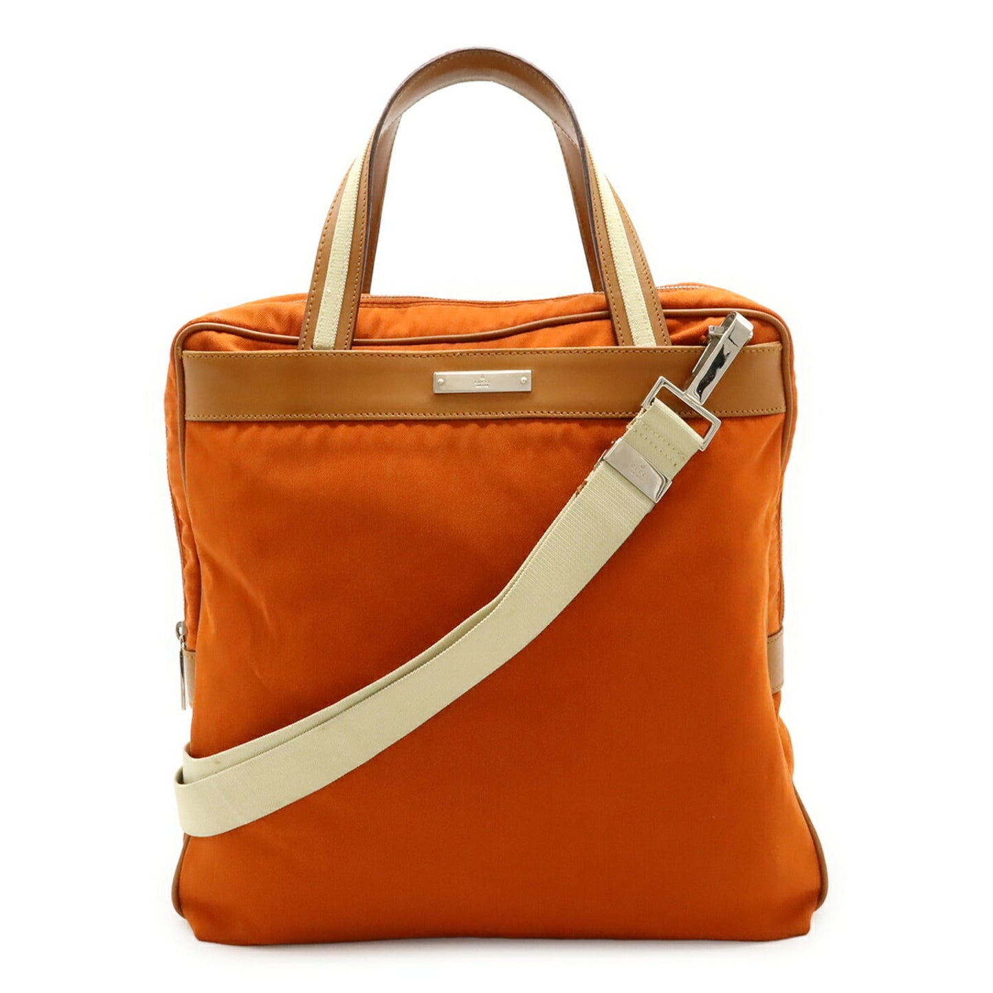 Gucci Beige Camel Orange Canvas Leather Handbag Shoulder Bag Tote Bag ( )