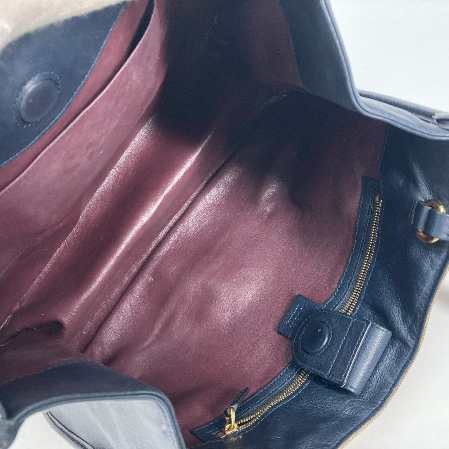Gucci Beige Navy Canvas Leather Shoulder Bag Tote Bag ( )