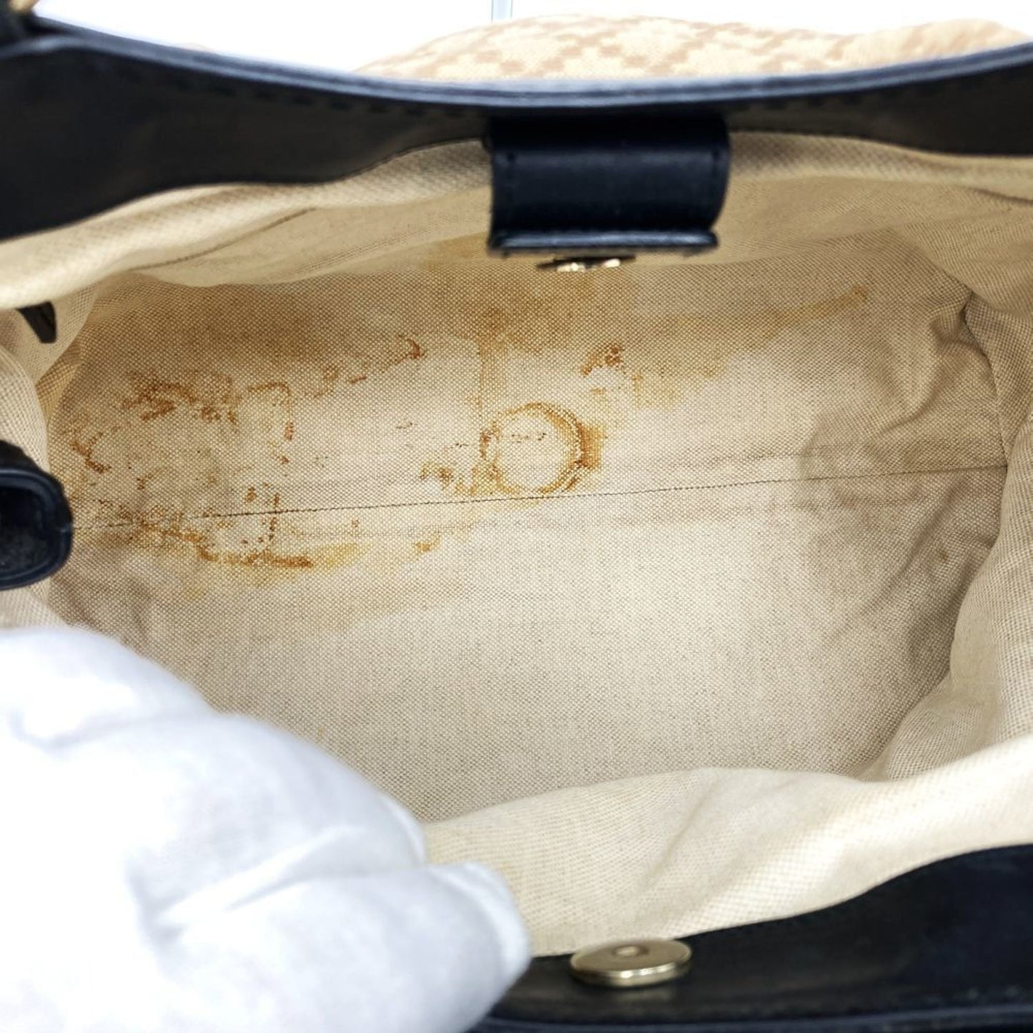 Gucci Beige Black Brown Canvas Leather Tote Bag ( )