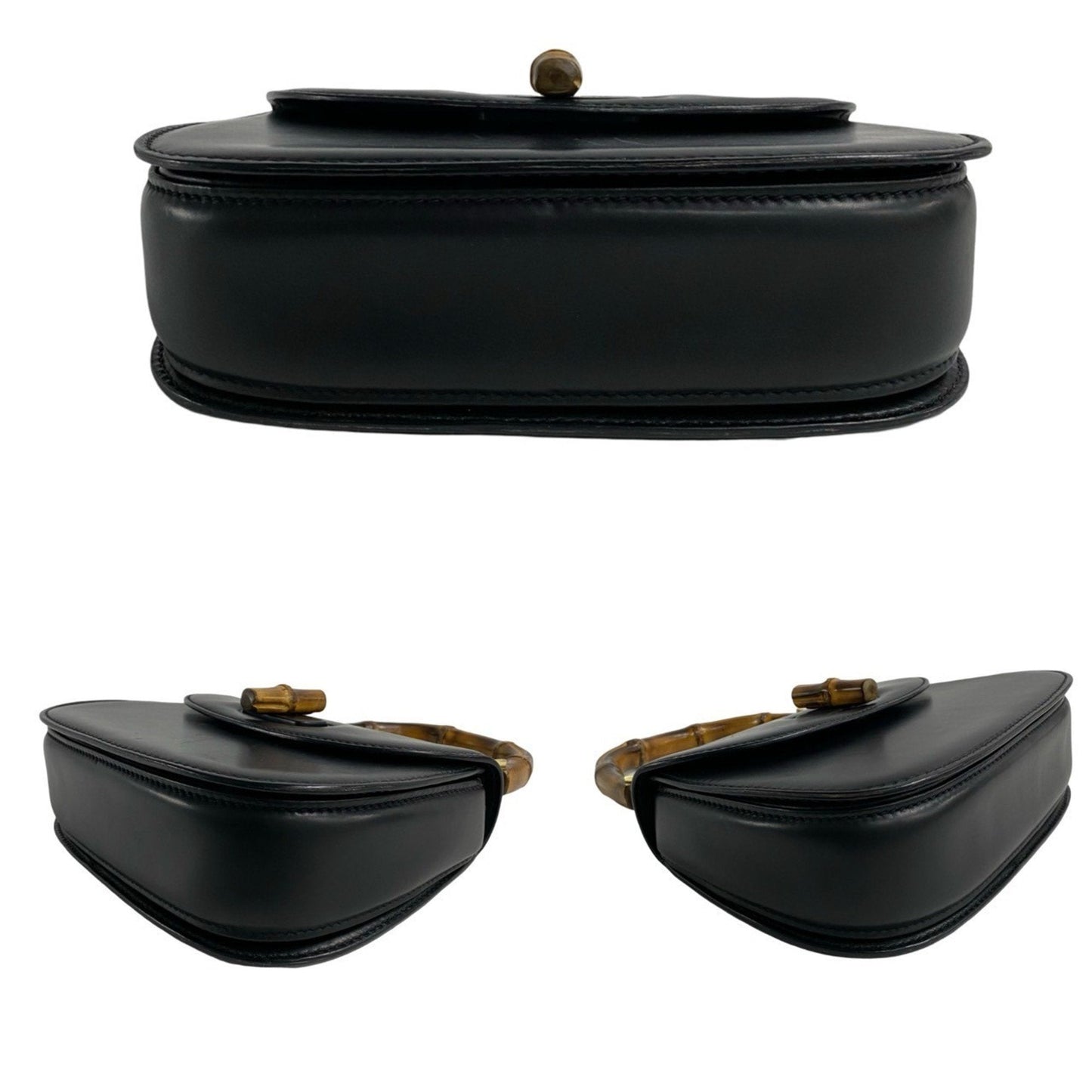 Gucci Black Bamboo Leather Handbag Tote Bag ( )