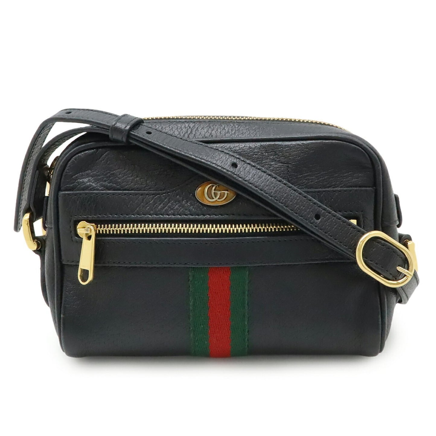 Gucci Black Green Red Color Leather Pochette Shoulder Bag ( )