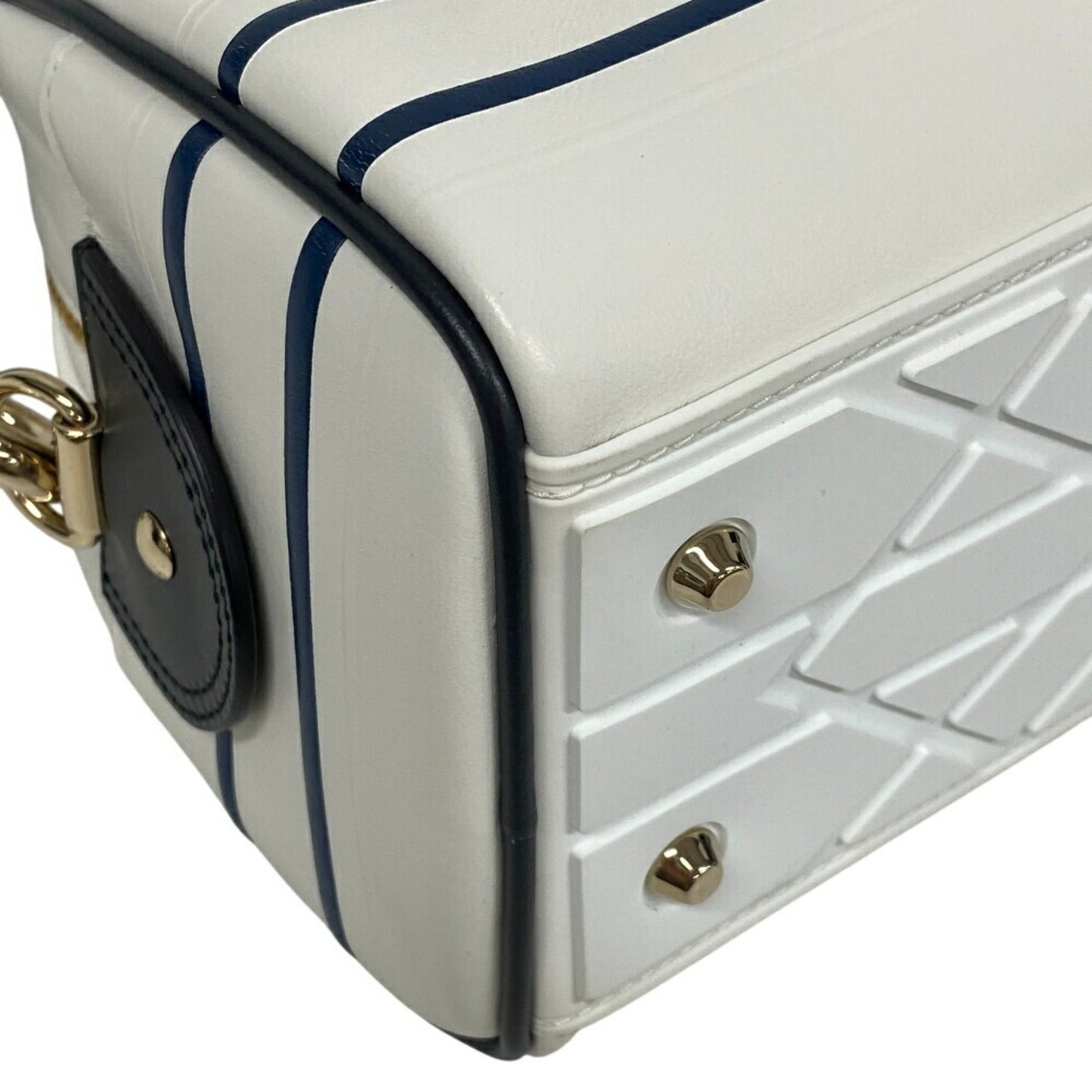 Christian Dior Navy White Leather Handbag ()