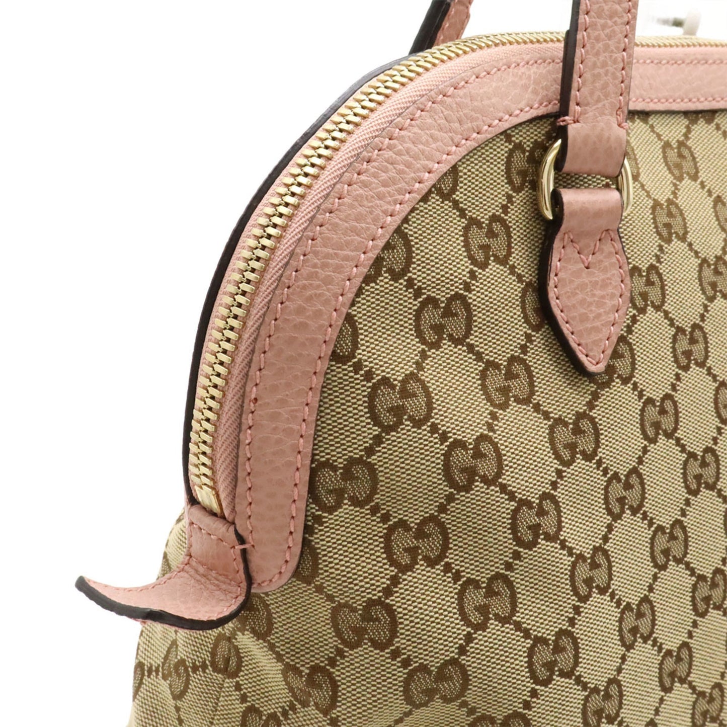 Gucci Beige Khaki Pink Gg Canvas Leather Shoulder Bag Tote Bag ( )