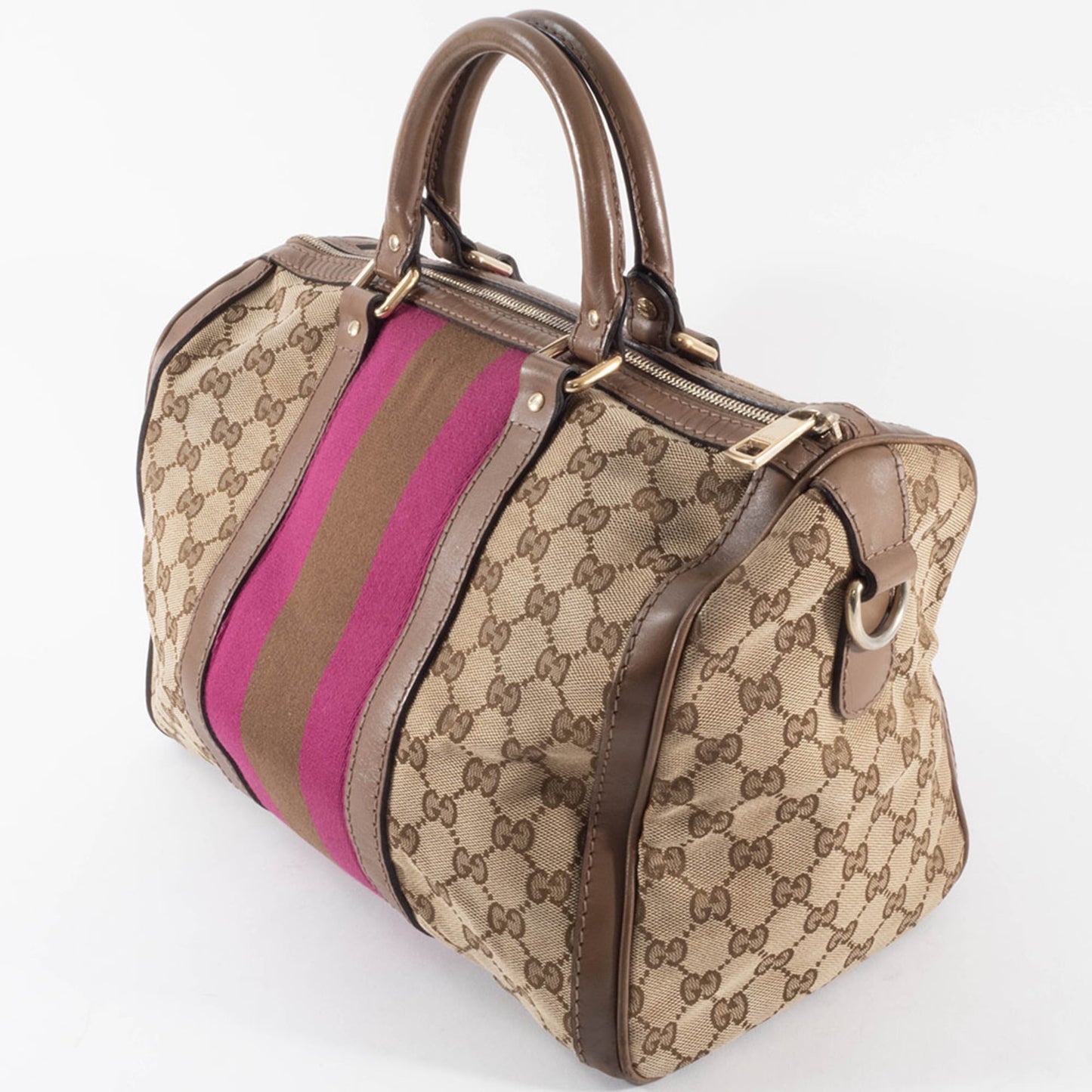 Gucci Brown Pink Gg Canvas Leather Boston Bag Shoulder Bag ( )