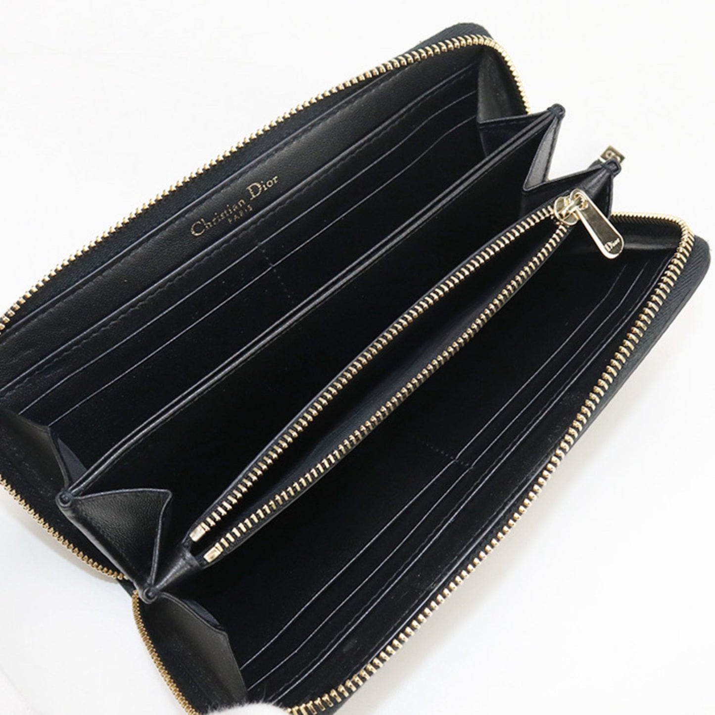 Christian Dior Black Leather Long Wallet (Bi-Fold) ()