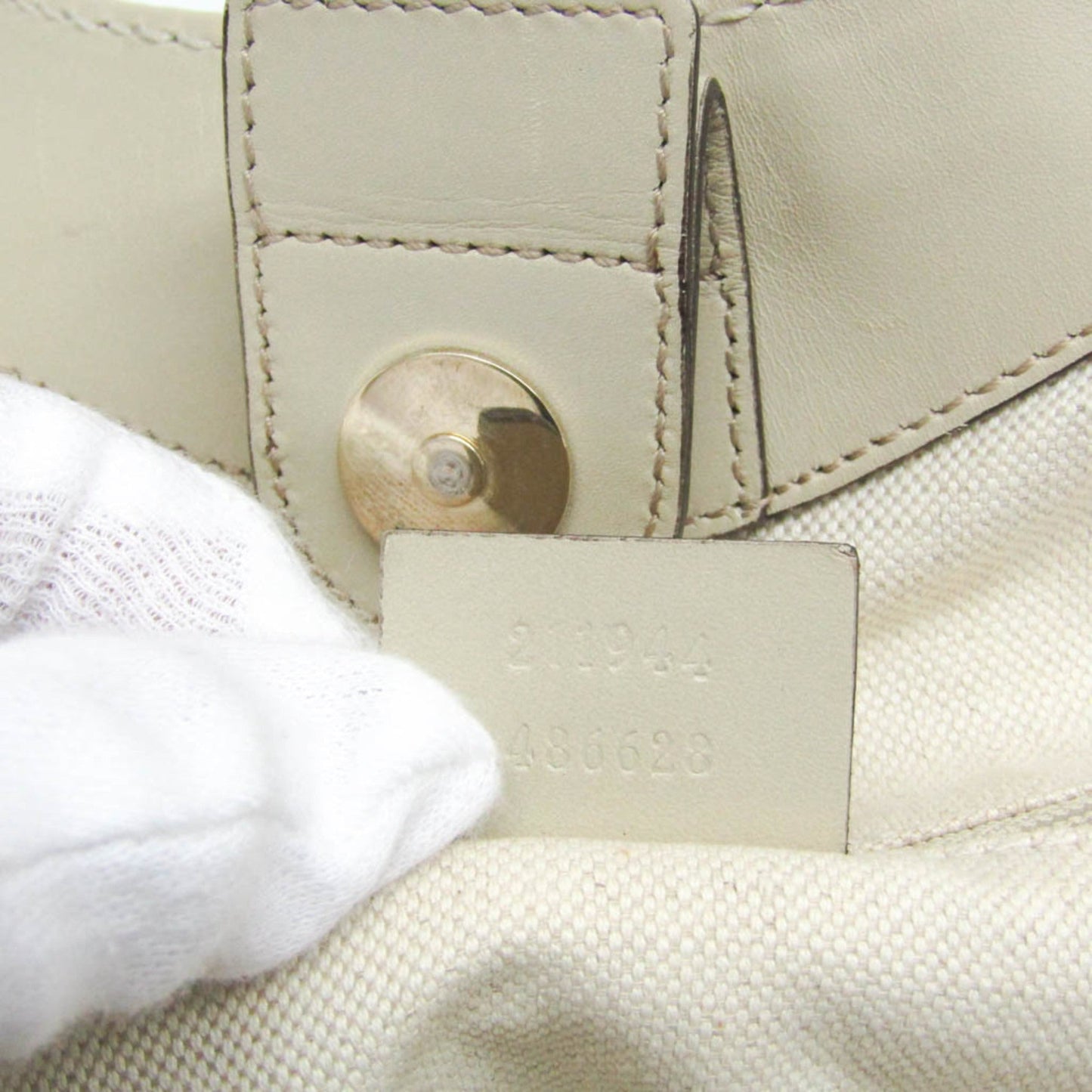 Gucci Beige Brown Cream Leather Canvas Handbag ( )