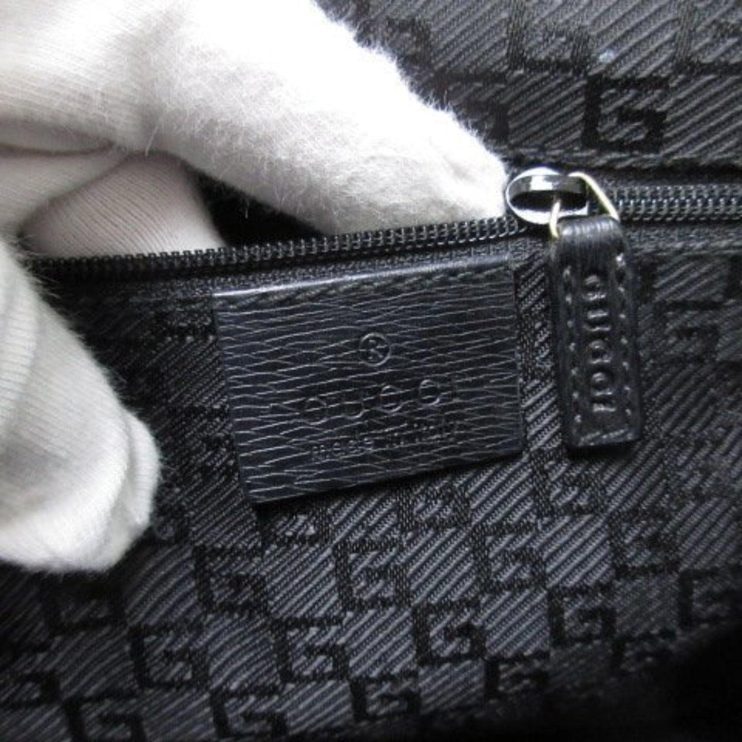 Gucci Black Canvas Leather Handbag Shoulder Bag Tote Bag ( )