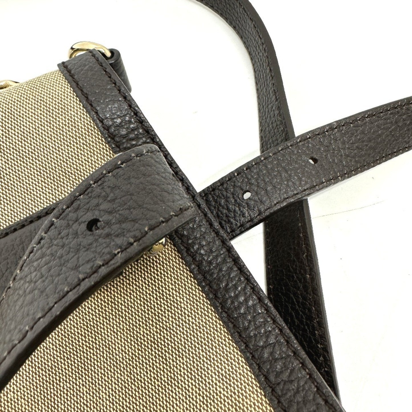 Gucci Beige Canvas Leather Shoulder Bag Tote Bag ( )