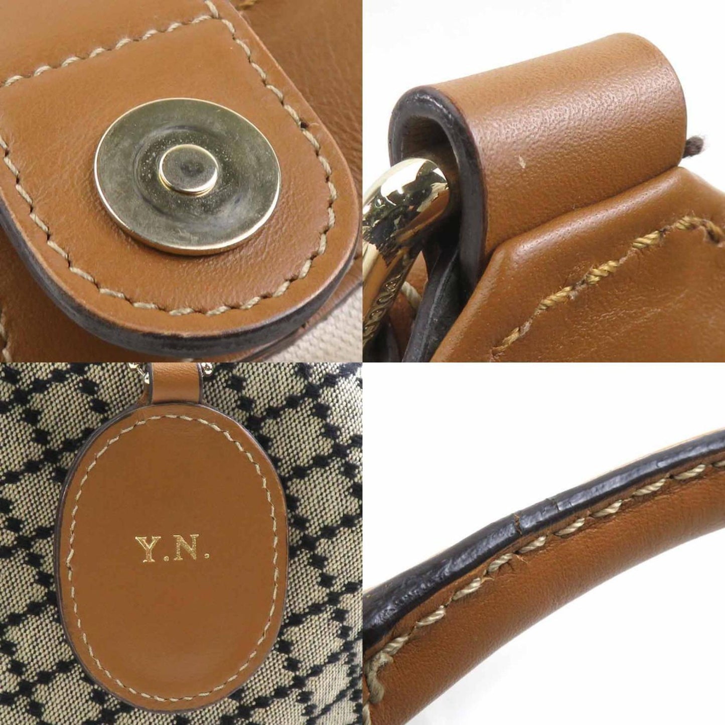 Gucci Black Brown Canvas Leather Handbag ( )