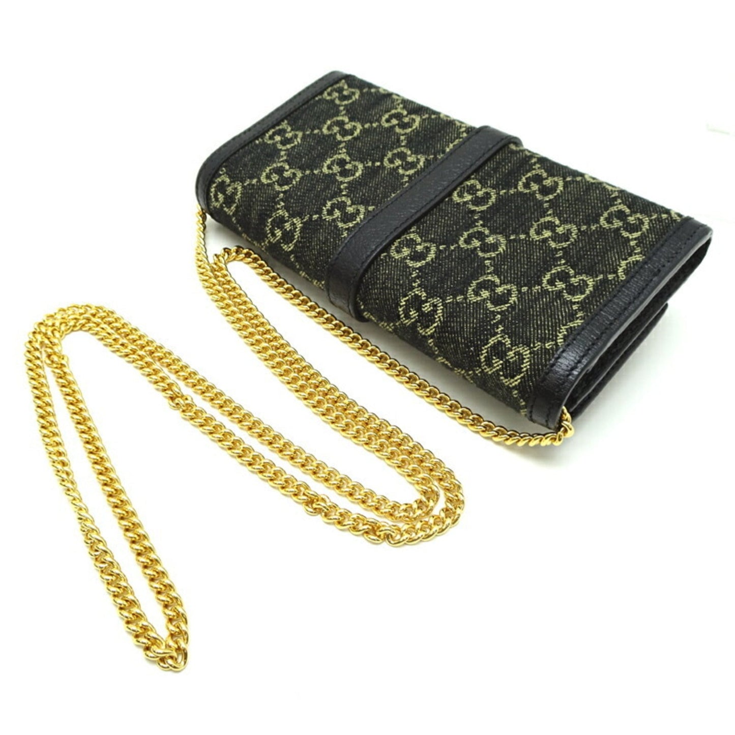 Gucci Black Gg Canvas Chain/Shoulder Wallet ( )