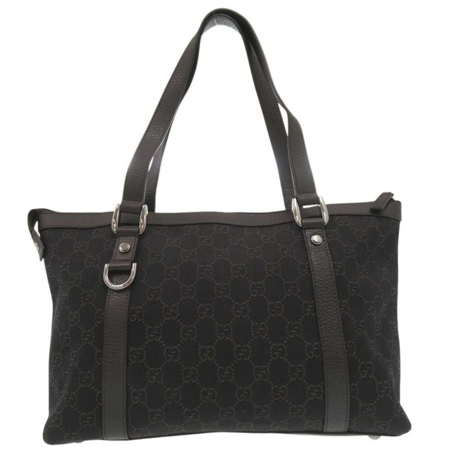 Gucci Dark Brown Canvas Leather Tote Bag ( )