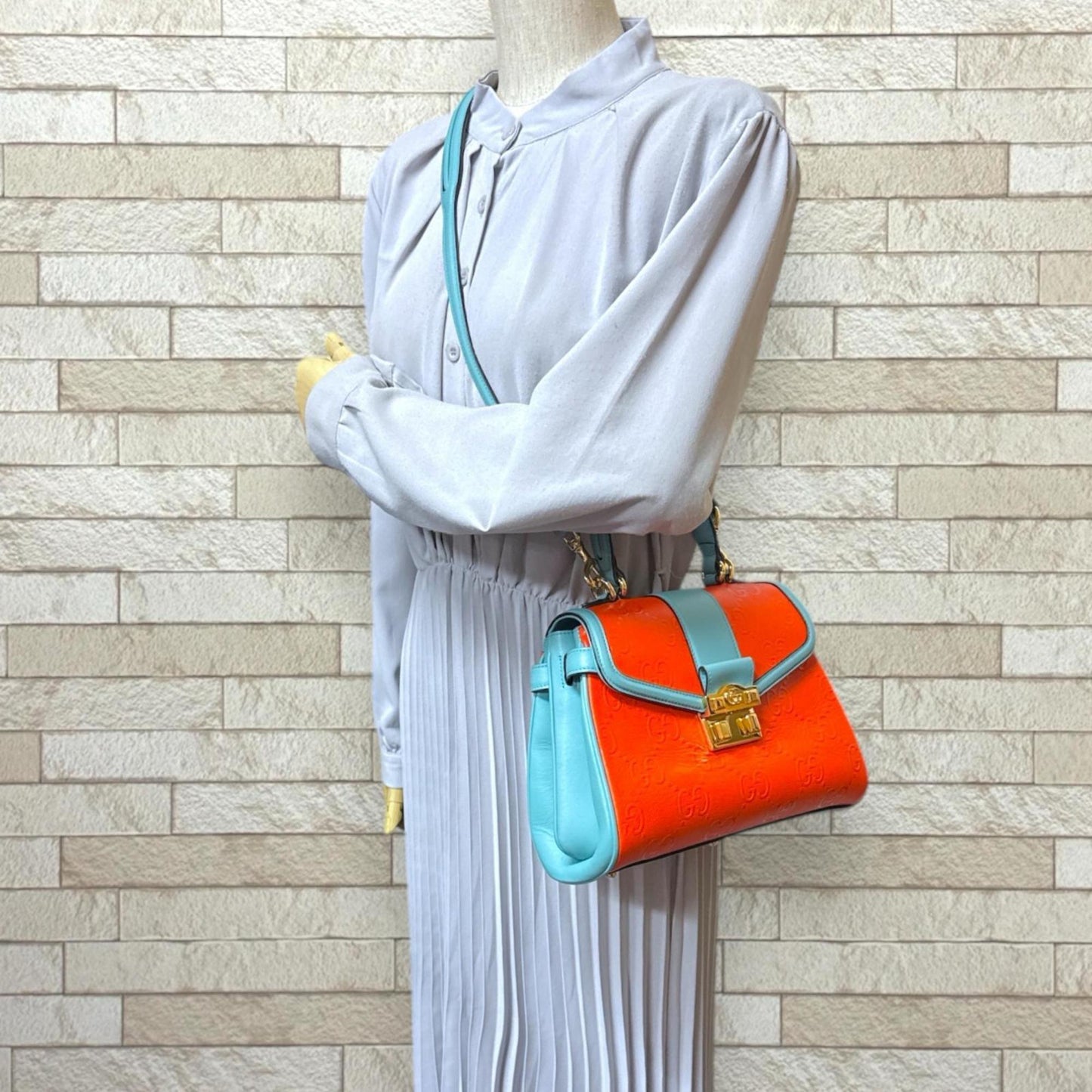 Gucci Light Blue Orange Leather Shoulder Bag ( )