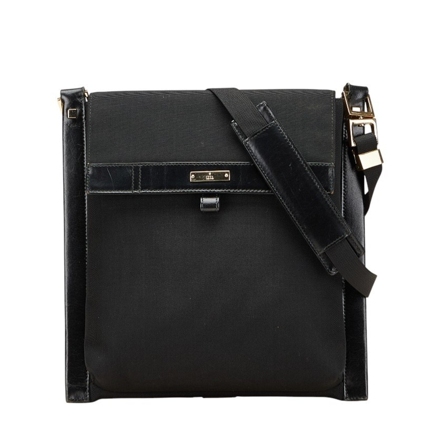 Gucci Black Leather Nylon Canvas Shoulder Bag ( )