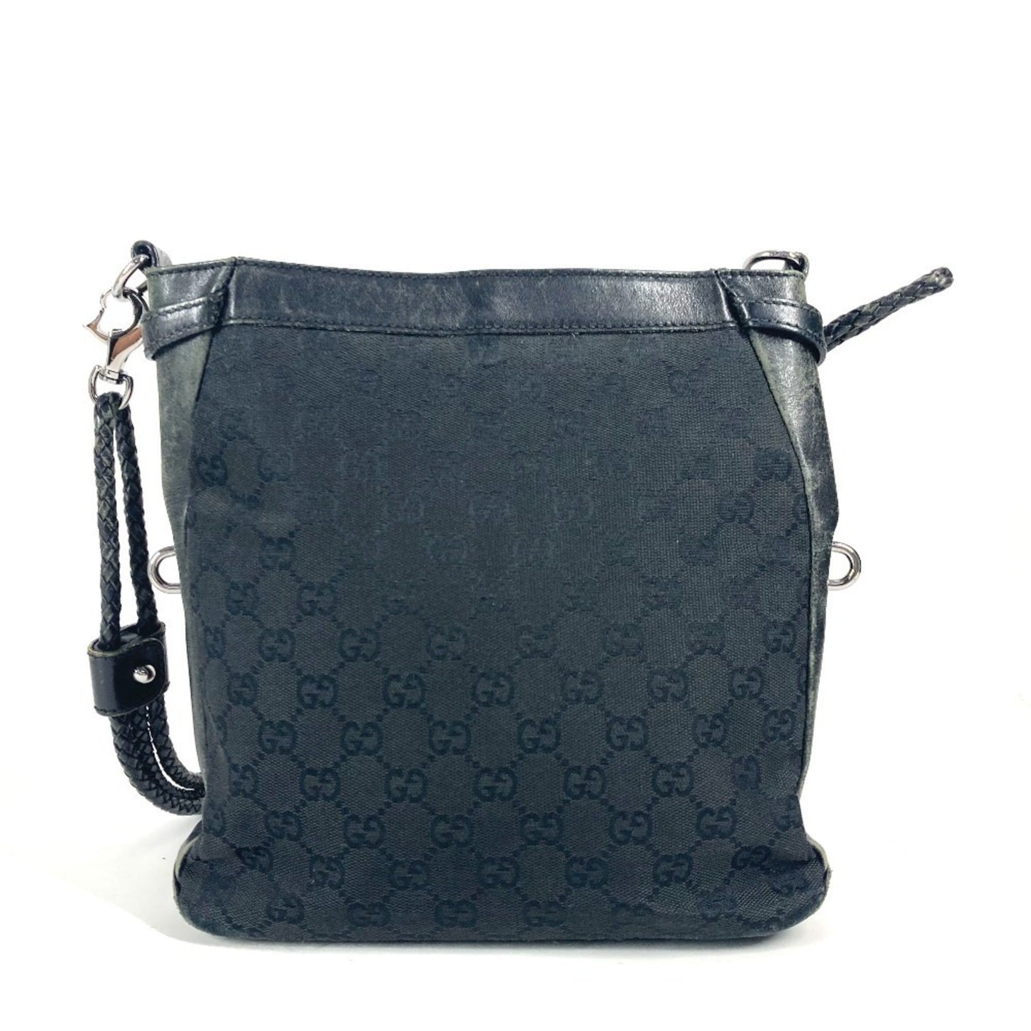 Gucci Black Gg Canvas Leather Shoulder Bag ( )