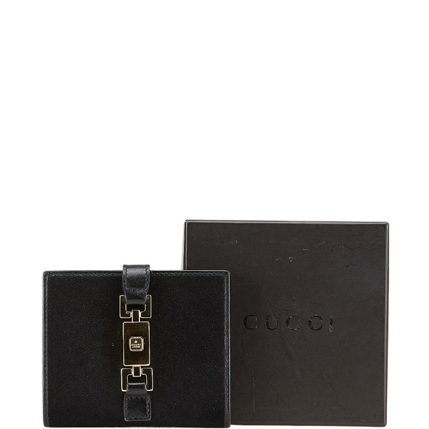 Gucci Gold Black Leather Suede Wallet (Tri-Fold) ( )
